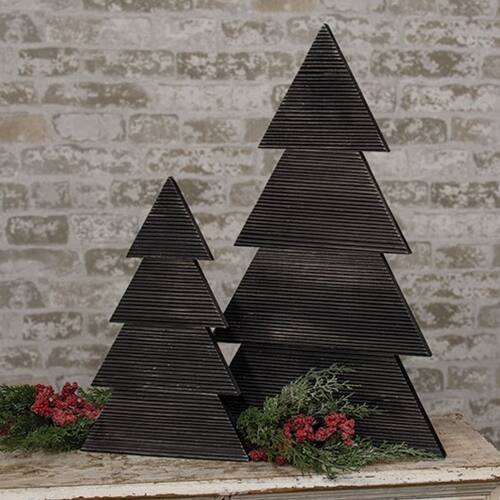 Angle. BreeBe - Distressed Black Wood Standing Corrugated Christmas Tree 28" - Black.