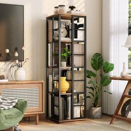 Babevy - 54" Tall Rotating Bookshelf, 360° Industrial Corner Bookcase Floor Standing Book Storage Organizer - Brown
