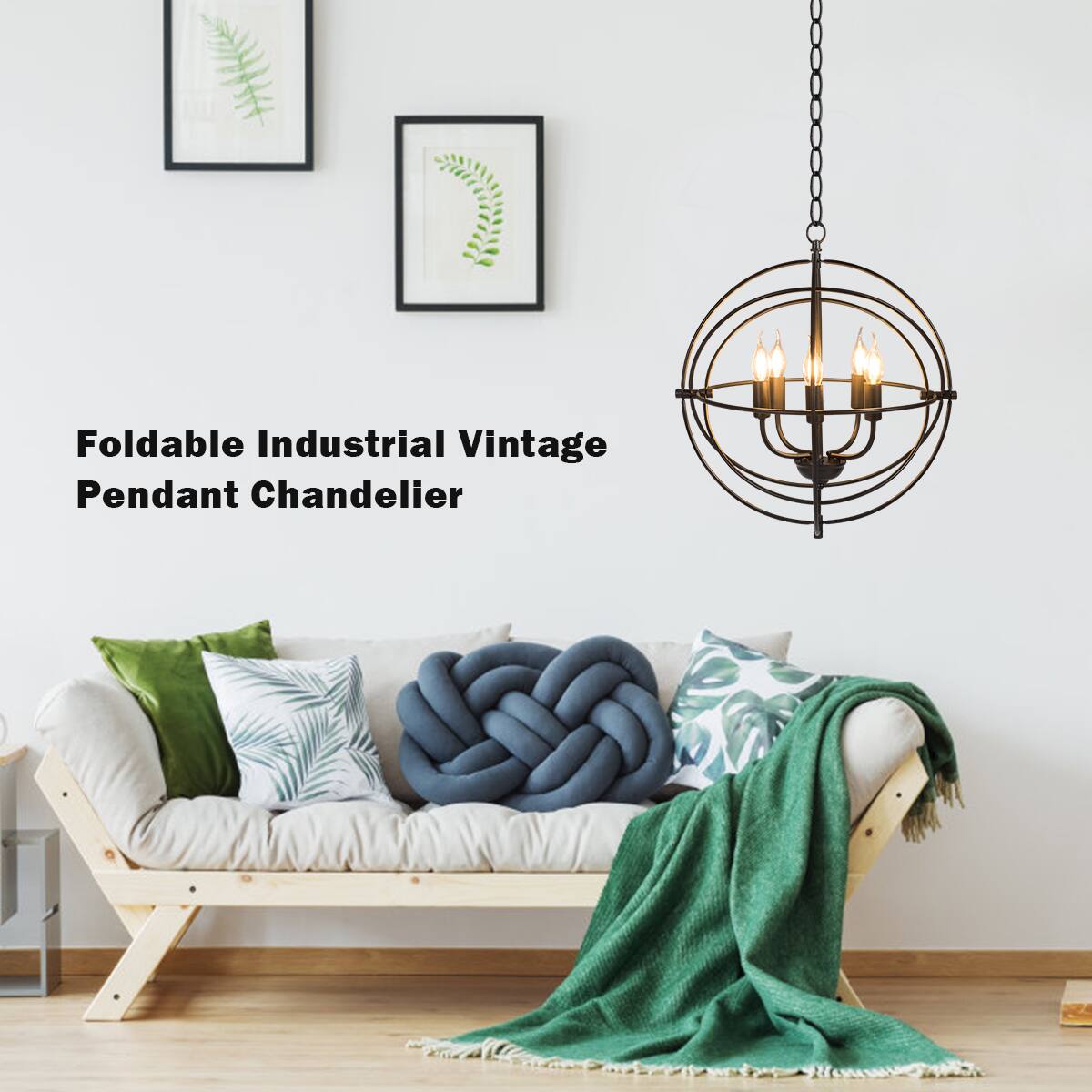 Foldable Industrial Vintage Pendant Chandelier