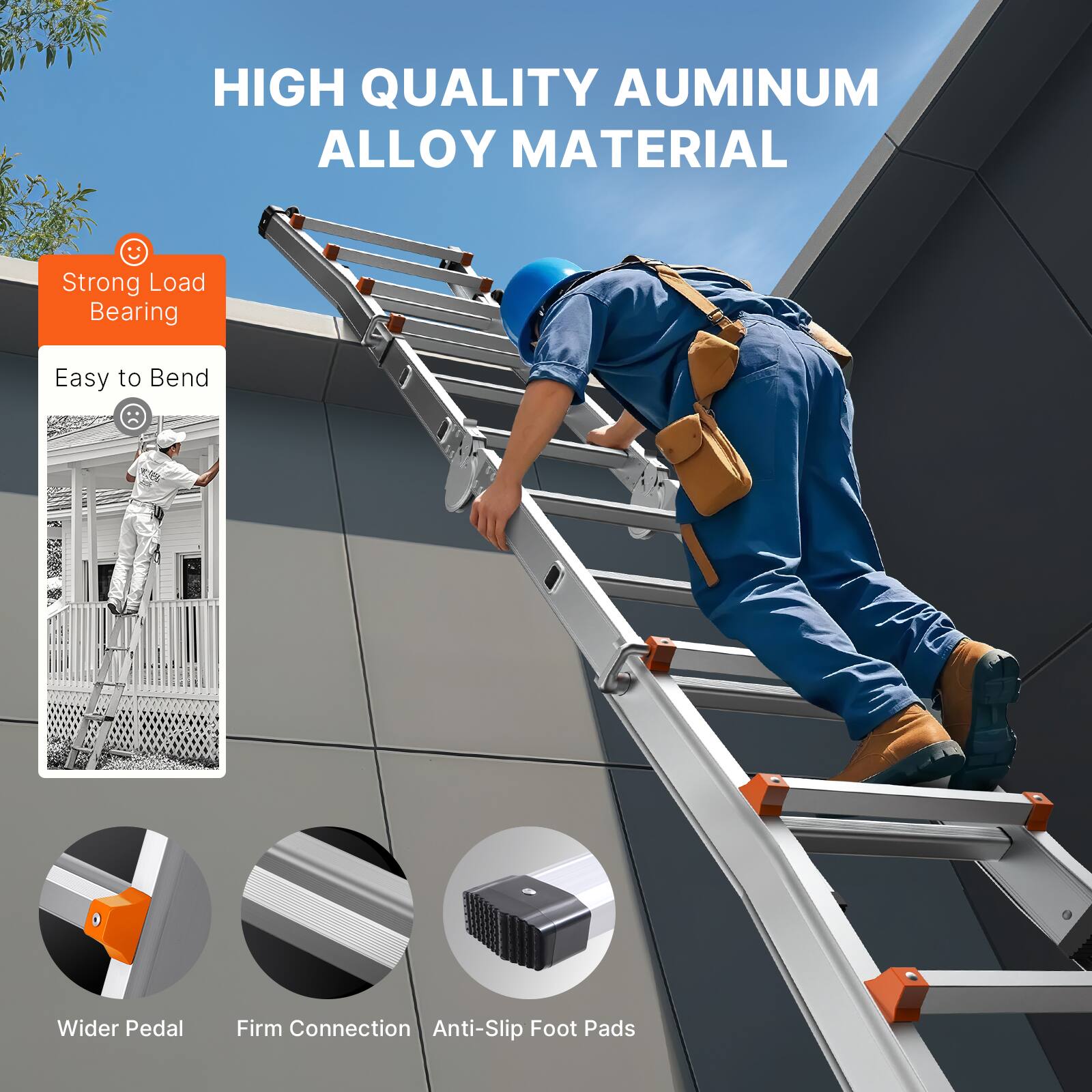 HIGH QUALITY ALUMINUM ALLOY MATERIAL

- Strong Load Bearing
- Easy to Bend
- Wider Pedal
- Firm Connection
- Anti-Slip Foot Pads