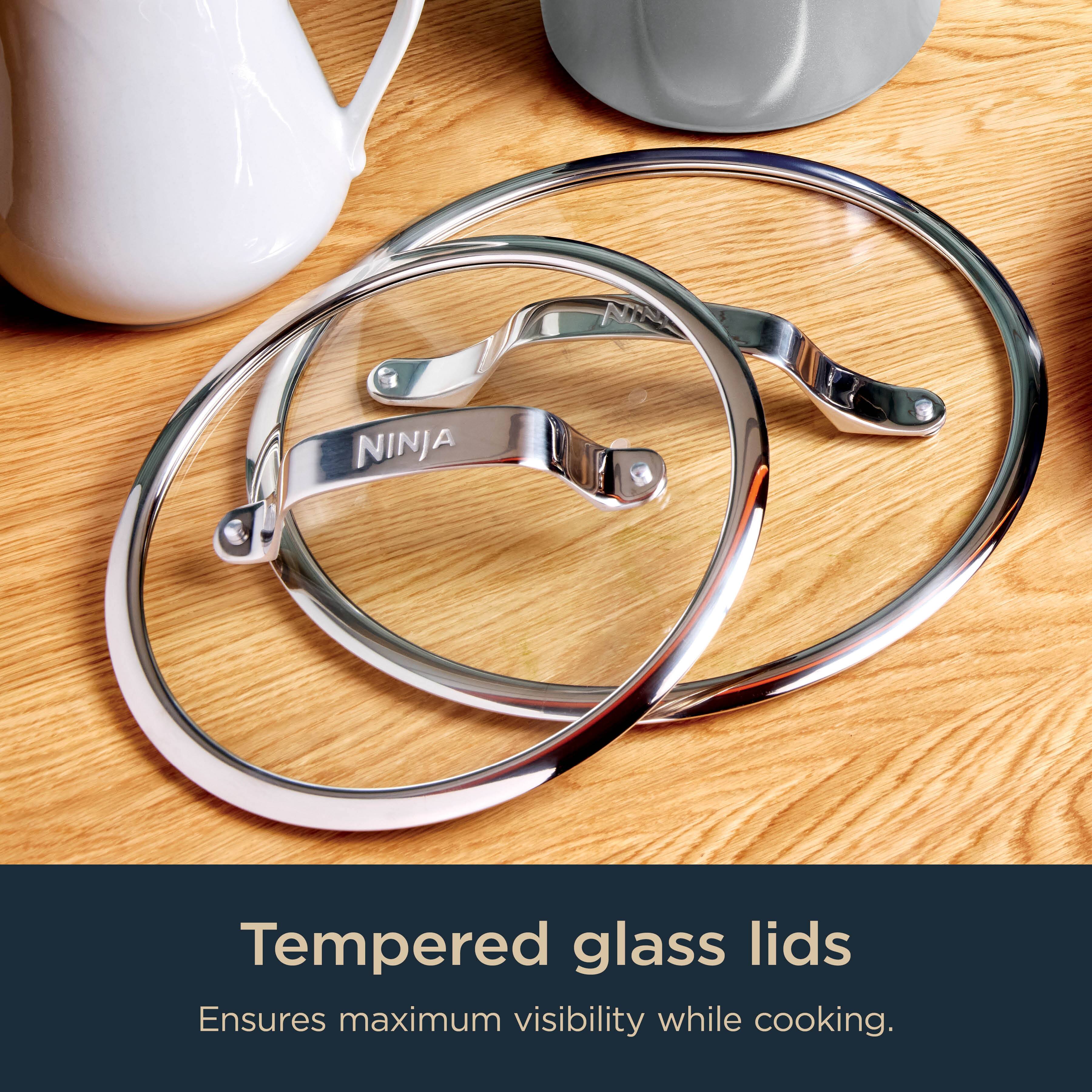 Tempered glass lids ensure maximum visibility while cooking.