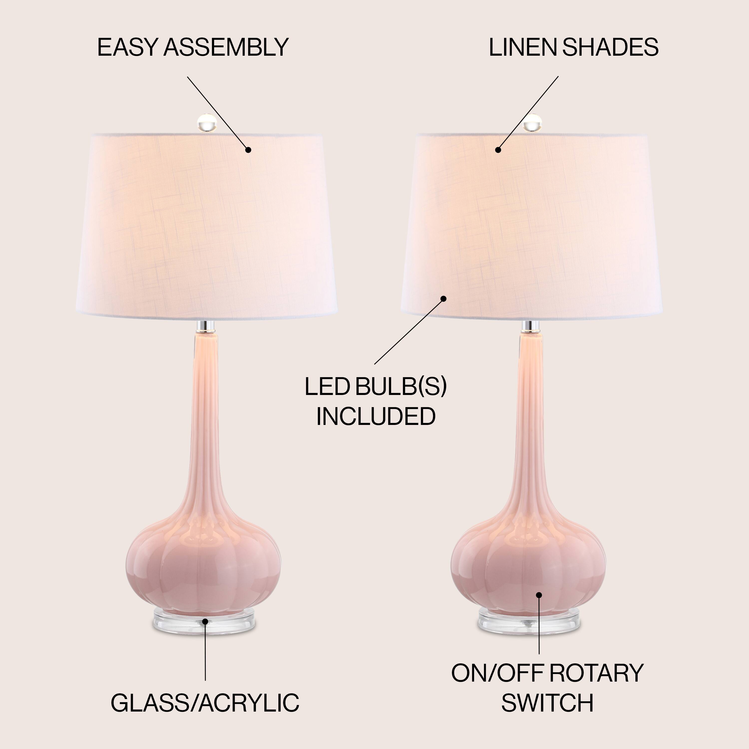 EASY ASSEMBLY  
LINEN SHADES  
LED BULB(S) INCLUDED  
GLASS/ACRYLIC  
ON/OFF ROTARY SWITCH