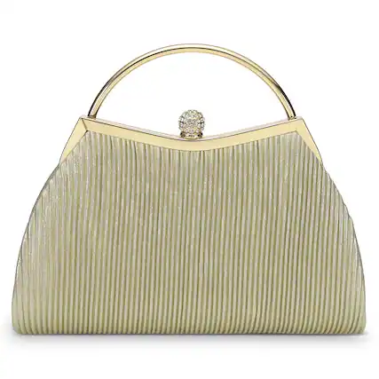 Front. Unique Bargains - Luxury Evening Bag Clutch Purse for Women, Sparkle Rhinestone Clasp with Detachable Chain Strap - Gold.