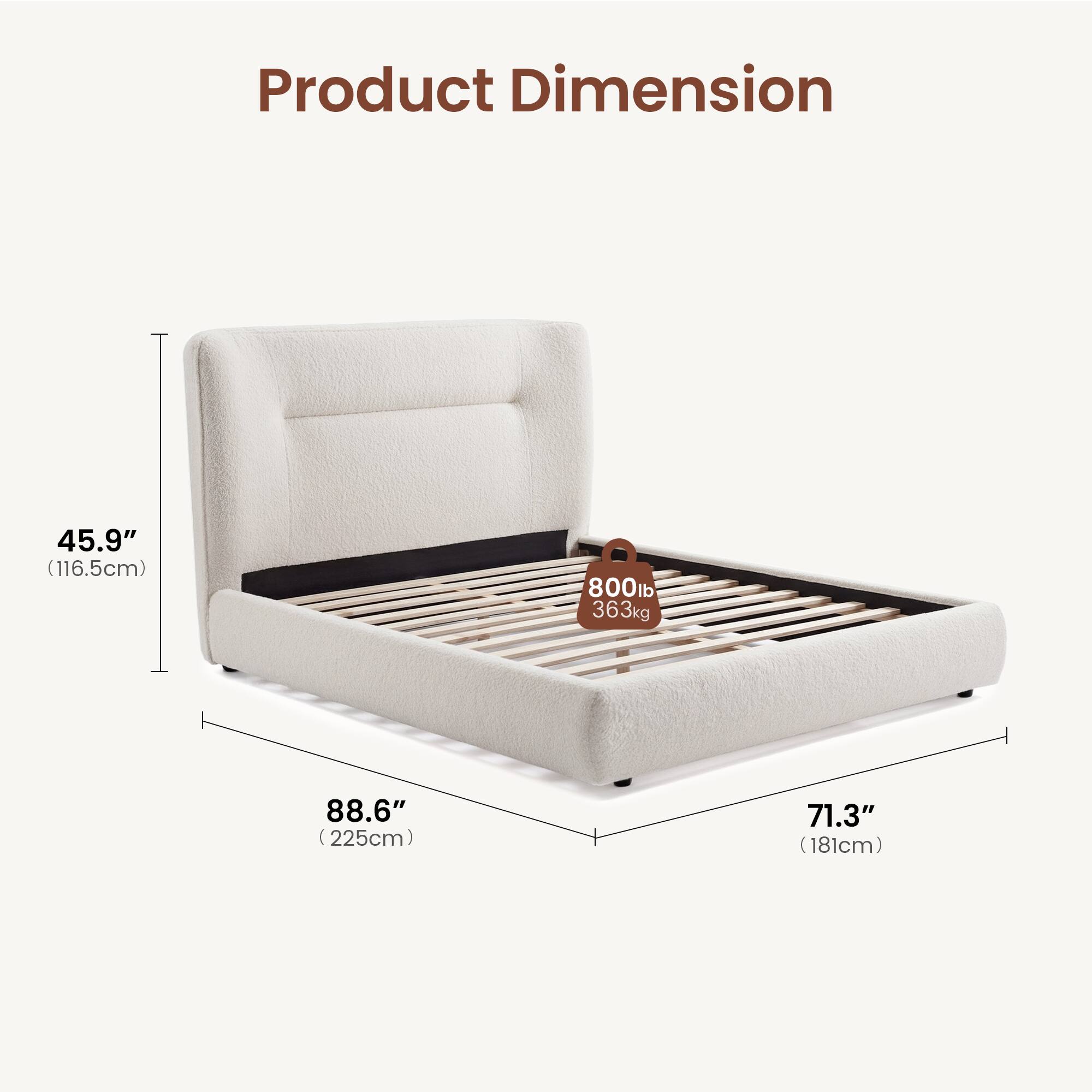 Product Dimension: 45.9" (116.5cm) x 88.6" (225cm) x 71.3" (181cm), 800lb (363kg)