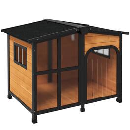 Pawhut - Outside Cabin-Style Wooden Dog House for Large Dogs, Openable Roof, Giant Window, Outdoor & Indoor