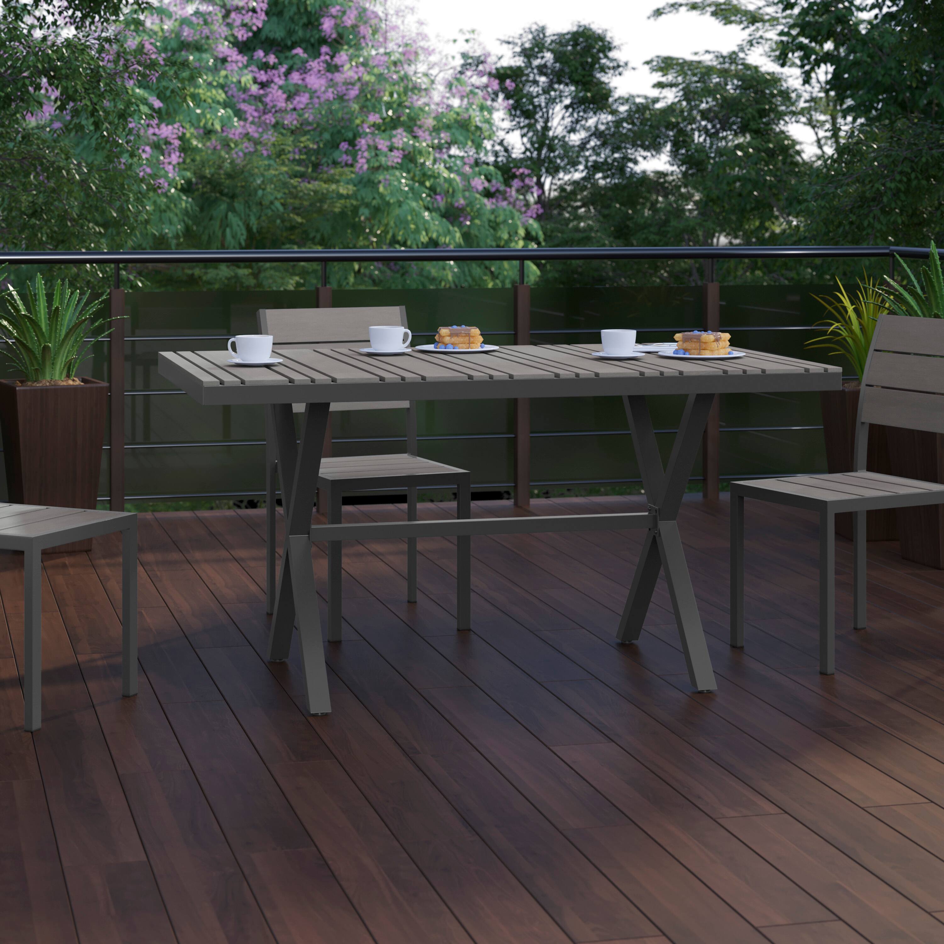 Alt View 3. Flash Furniture - Finch Commercial Grade X-Frame Outdoor Dining Table 59" x 35.5" with Faux Teak Poly Slats and Metal Frame, Gray/Gray - Gray.