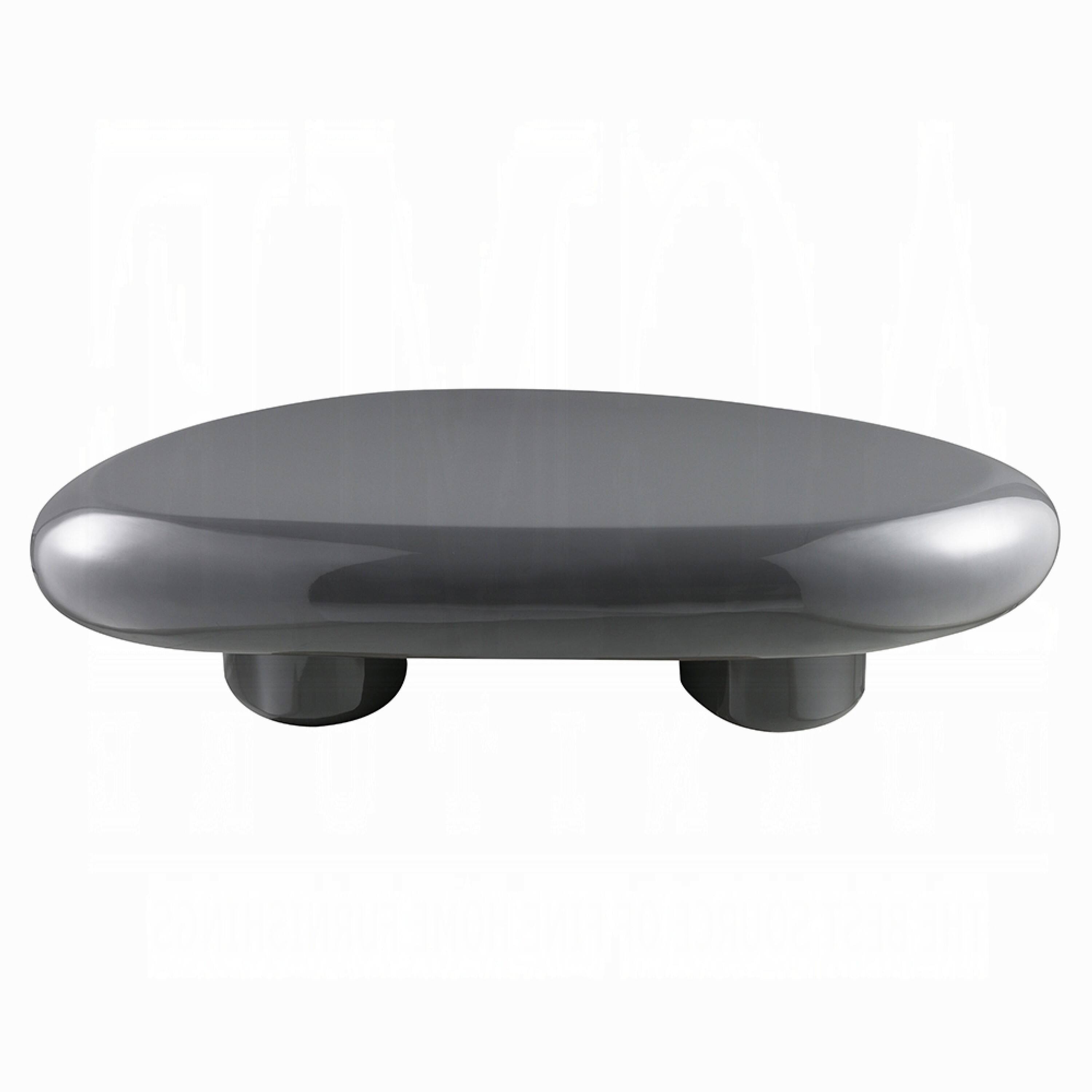 Alt View 2. Manhattan Lane - Fory Coffee Table, 46 Inch Oval Top with Low Metal Base, High Gloss Gray - High Gloss Gray.
