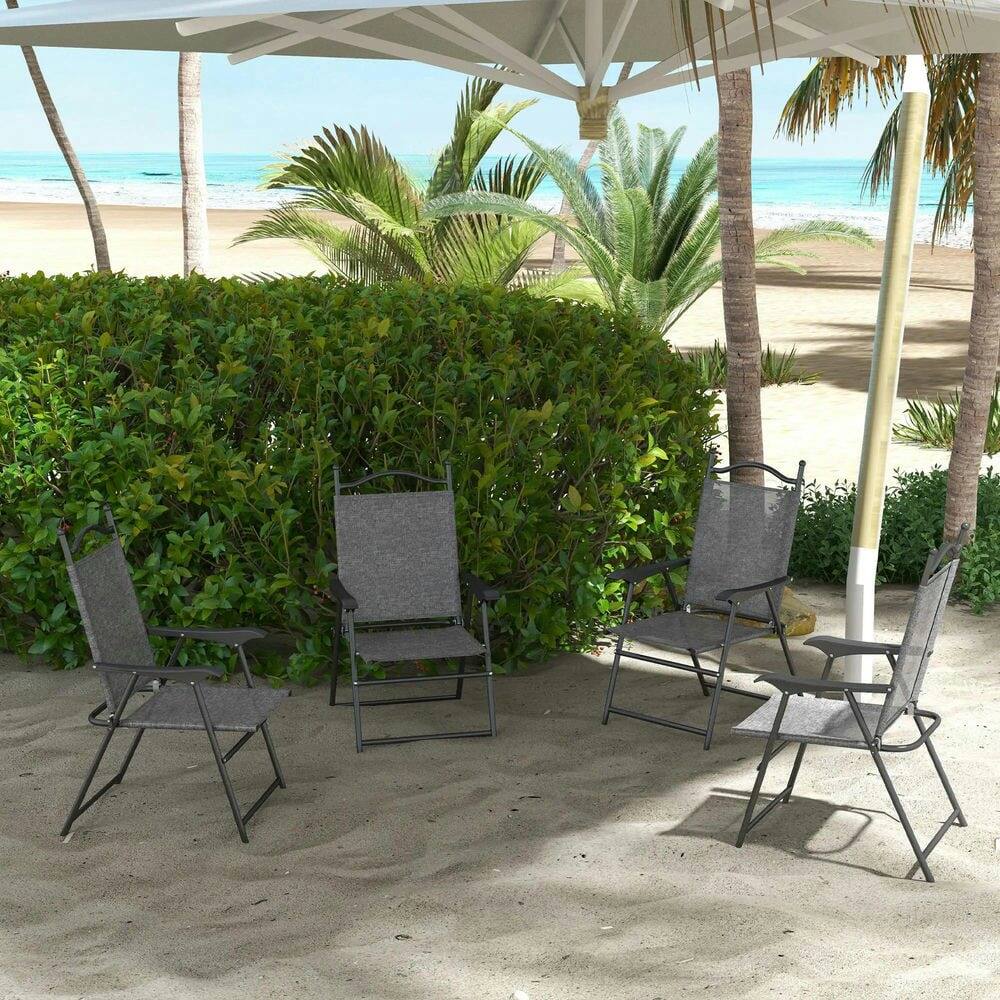 Left. Resenkos - Resenkos 4 Piece Folding Patio Camping Chair Set,Steel, Mesh Fabric, Lawn, Gray - Gray.