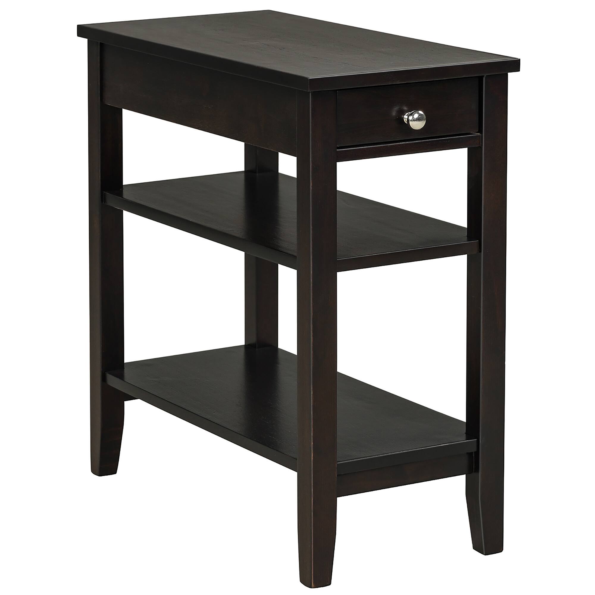 Costway - 3-Tier Side End Table with Drawer Double Shelf Narrow Nightstand - Brown