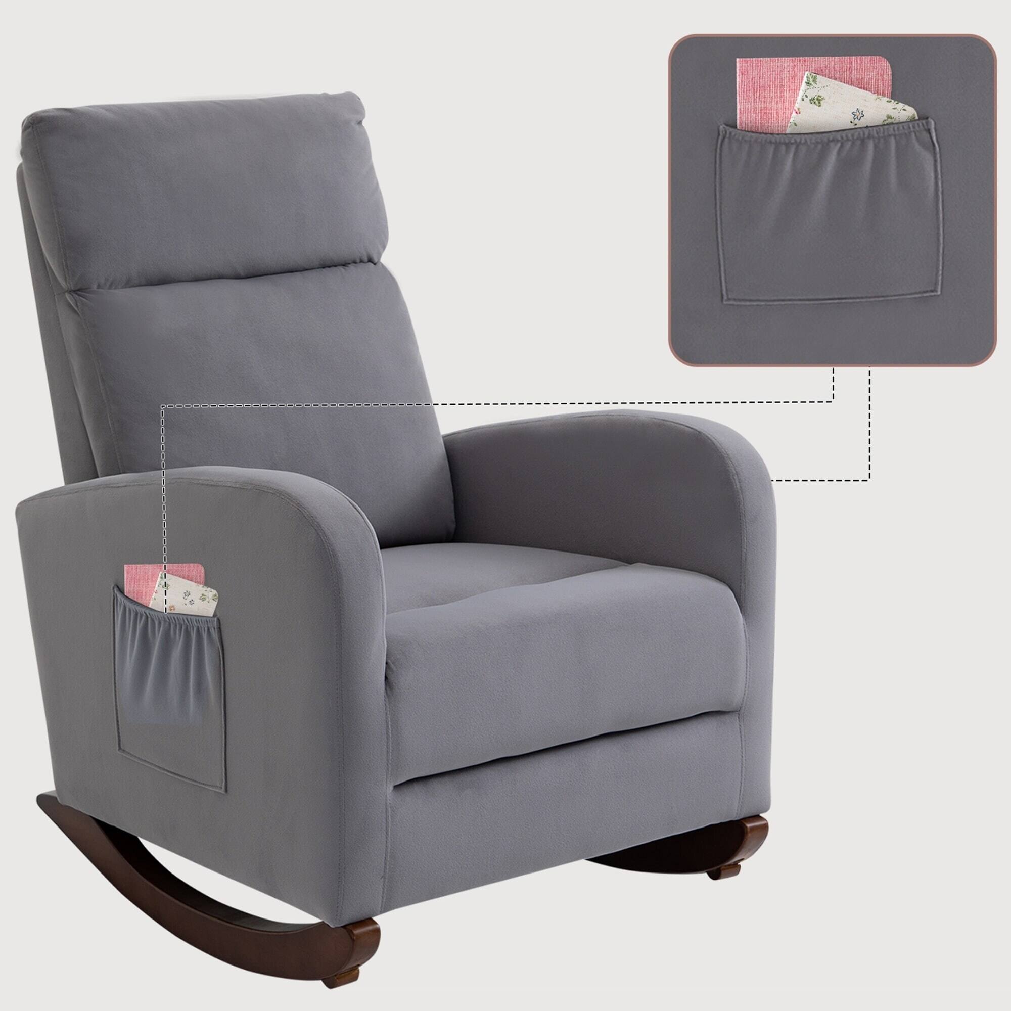 Alt View 1. U-HOMY - Mid Century Velvet Rocking Chair with High Back – Upholstered Glider Armchair for Nursery or Living Room - Gray.