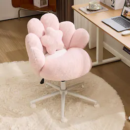 Winado - Lovely Petal Swivel Computer Vanity Desk Chair with Star Pillow, Height Adjustable Armless for Bedroom Home Office - Pink