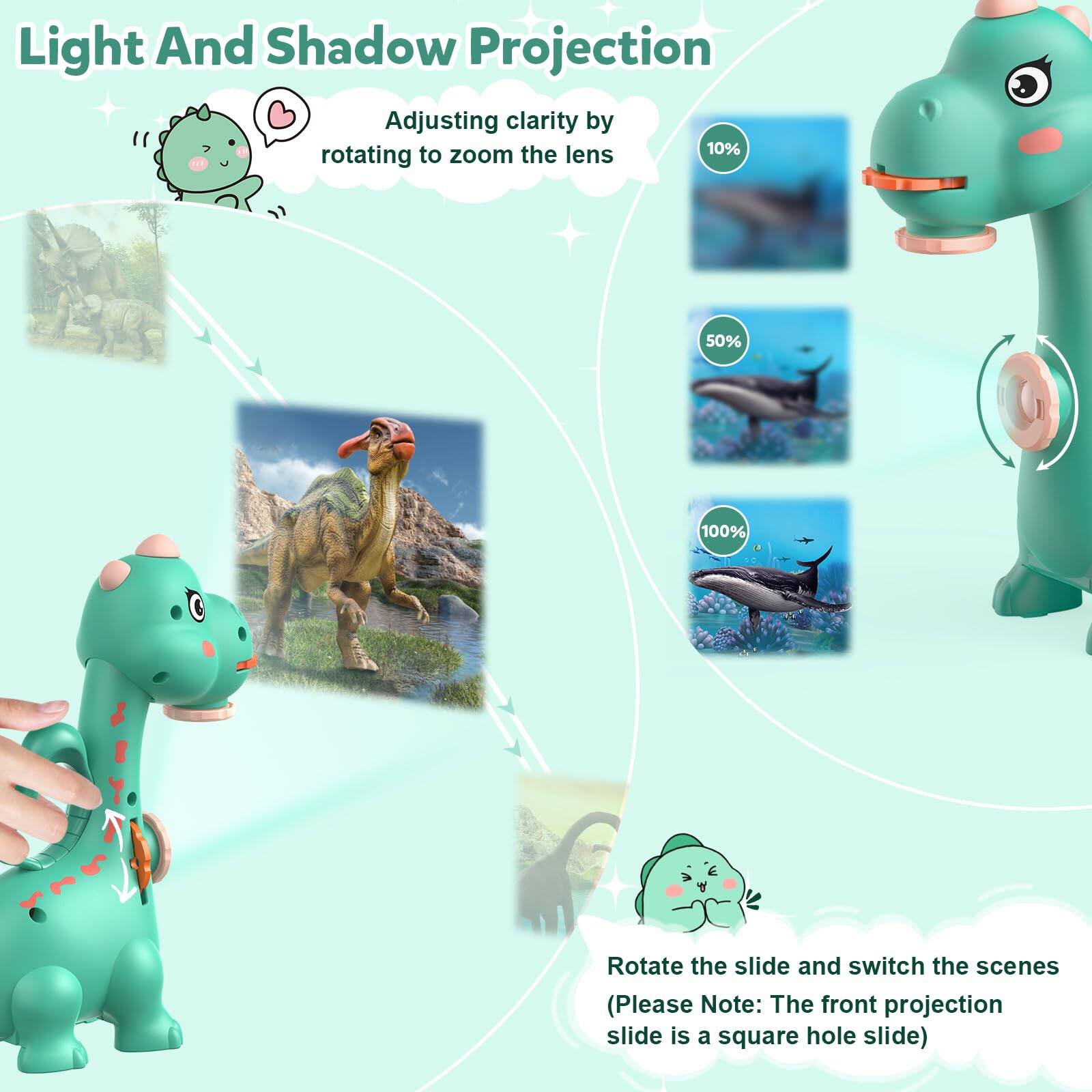 Light And Shadow Projection

Adjusting clarity by rotating to zoom the lens

10%
50%
100%

Rotate the slide and switch the scenes
(Please Note: The front projection slide is a square hole slide)