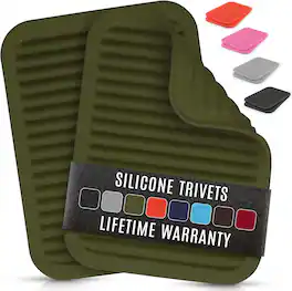 Zulay Kitchen - 2-Pack 9"x12" Silicone Trivets for Hot Pots & Pans - Olive Green