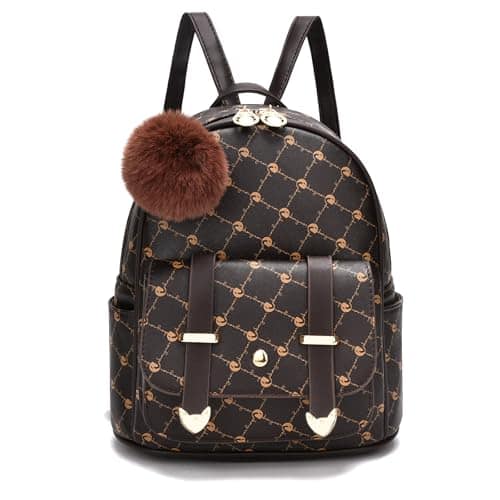 Live At Space - Fashion Backpack Mini Purse For Women Teenage Purses Pu Leather Pompom Shoulder Bag - Coffee