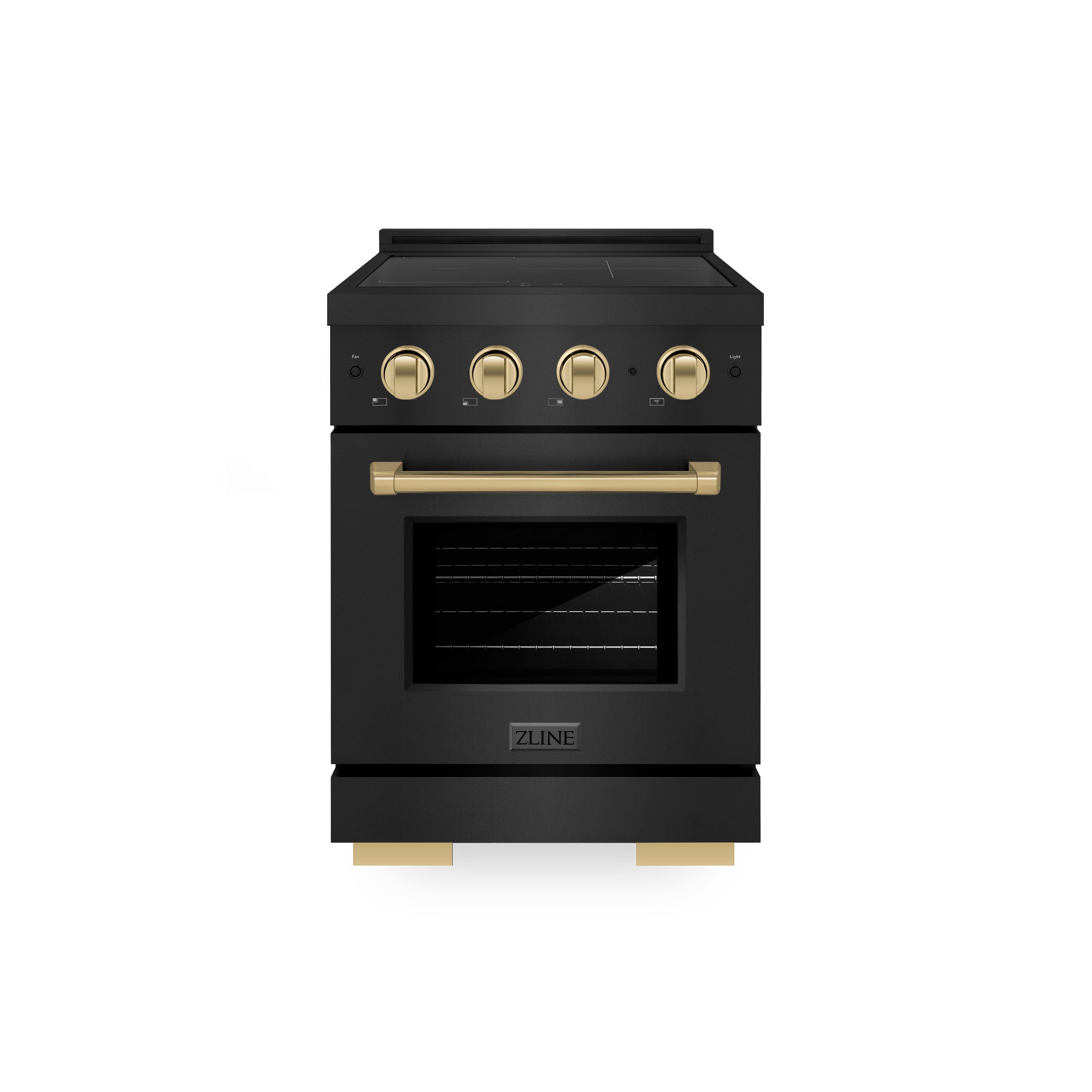 Front. ZLINE - 24 in. Wide 3 Elements Autograph 3.2 cu. ft. Paramount Freestanding Induction Range in Black Steel with Bronze Accents - Black Stainless Steel.