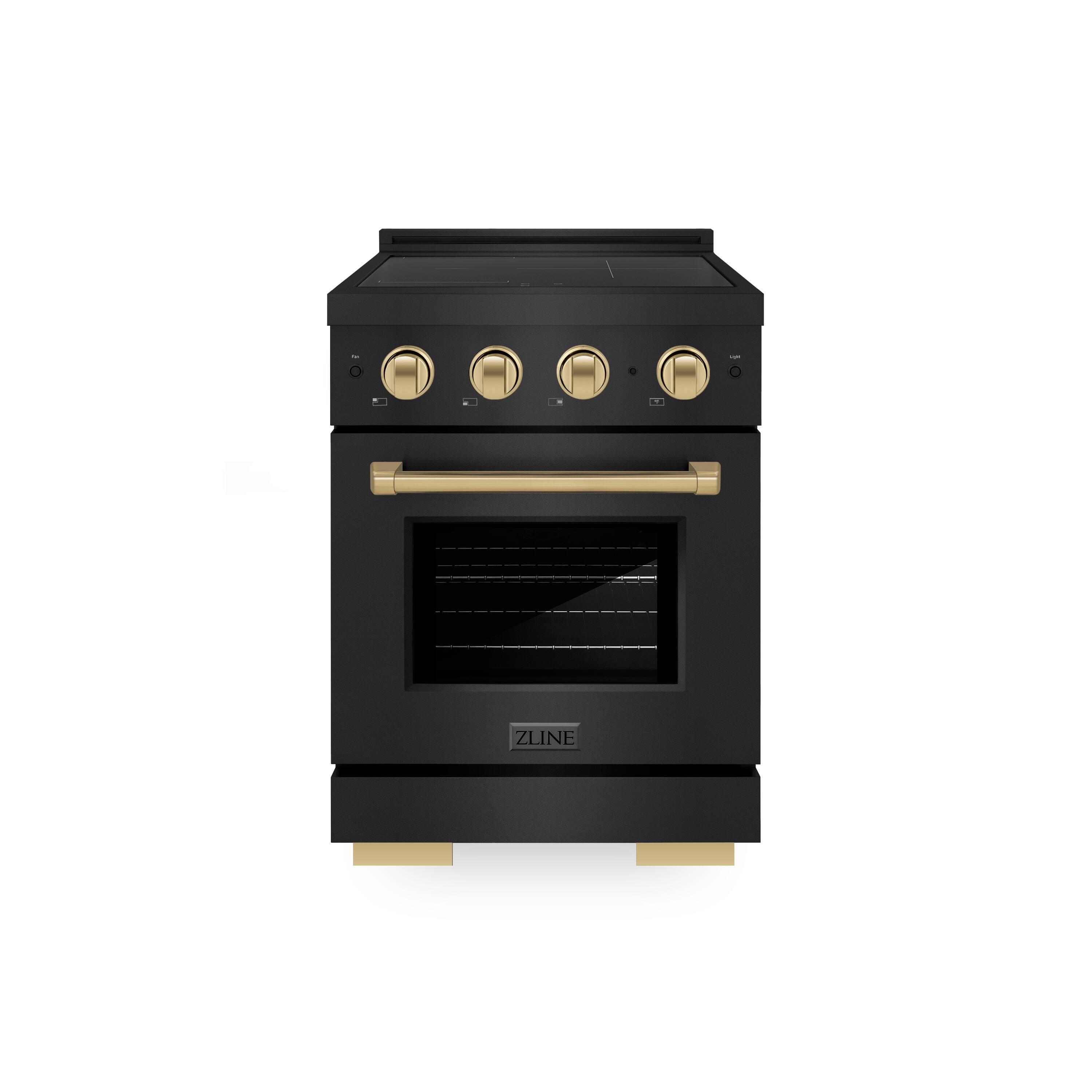 Front. ZLINE - Autograph 24 in. 3.2 cu. ft. Paramount Freestanding Induction Range with 3 Burners in Black Steel with Bronze Accents - Black Stainless Steel.