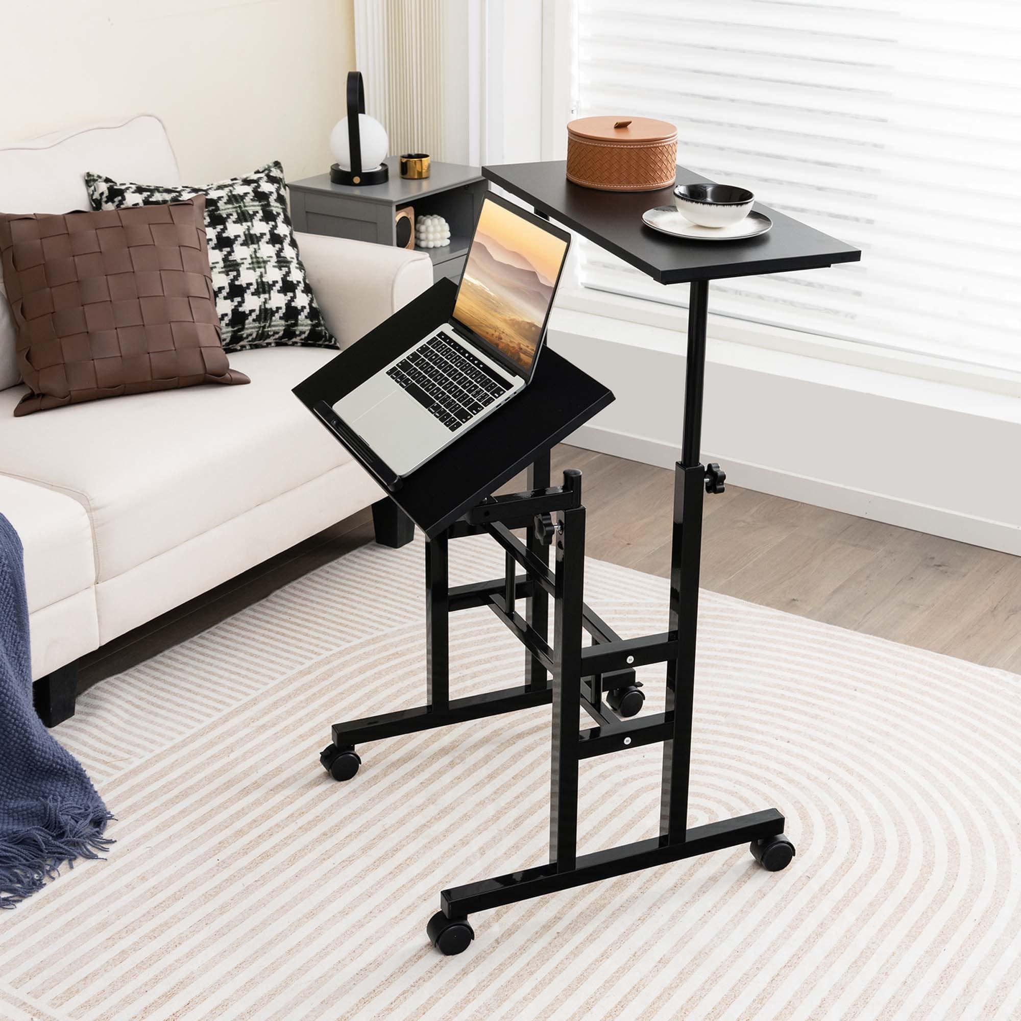 Angle. Costway - Mobile Standing Laptop Desk - Black.