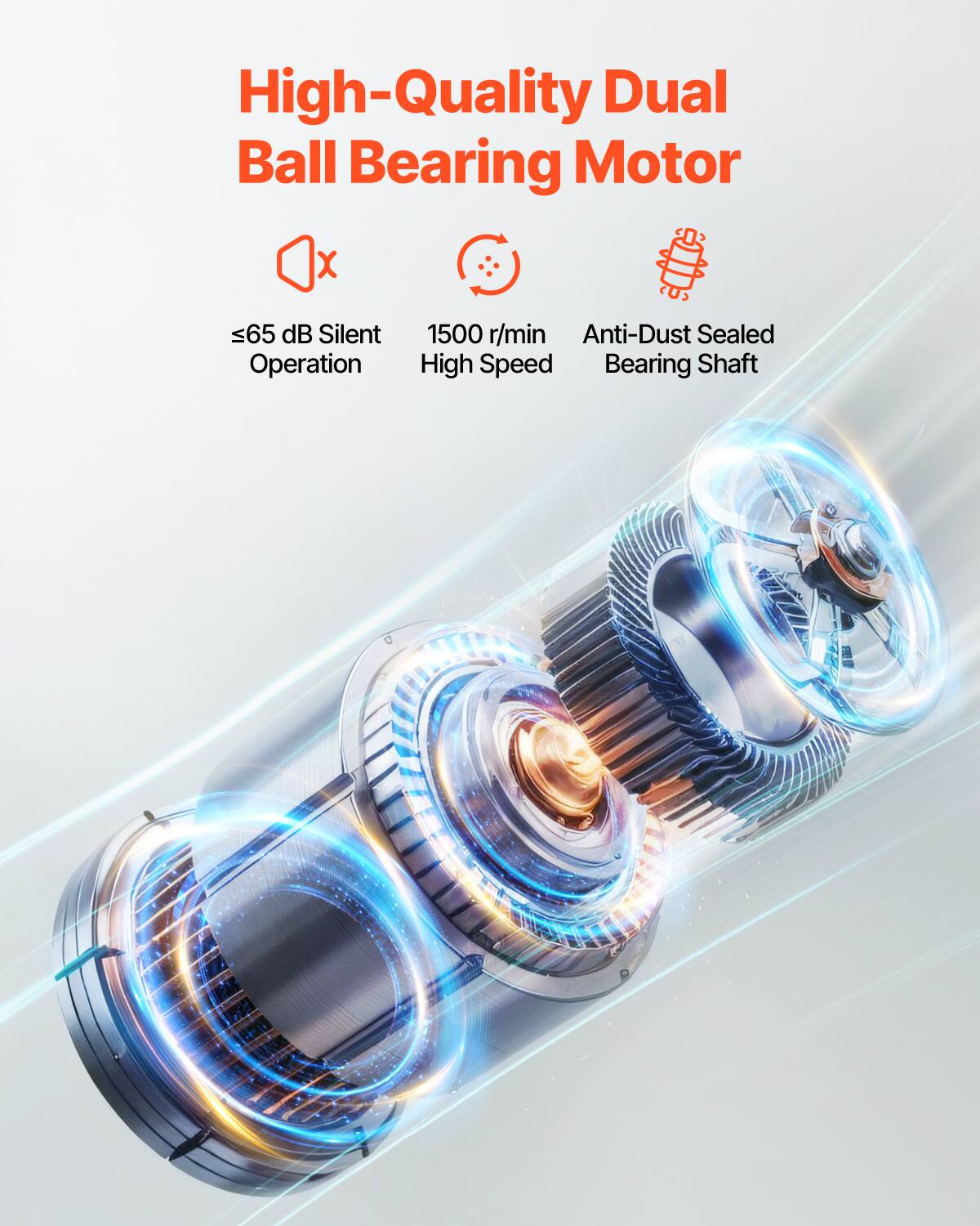 High-Quality Dual Ball Bearing Motor

- ≤65 dB Silent Operation
- 1500 r/min High Speed
- Anti-Dust Sealed Bearing Shaft