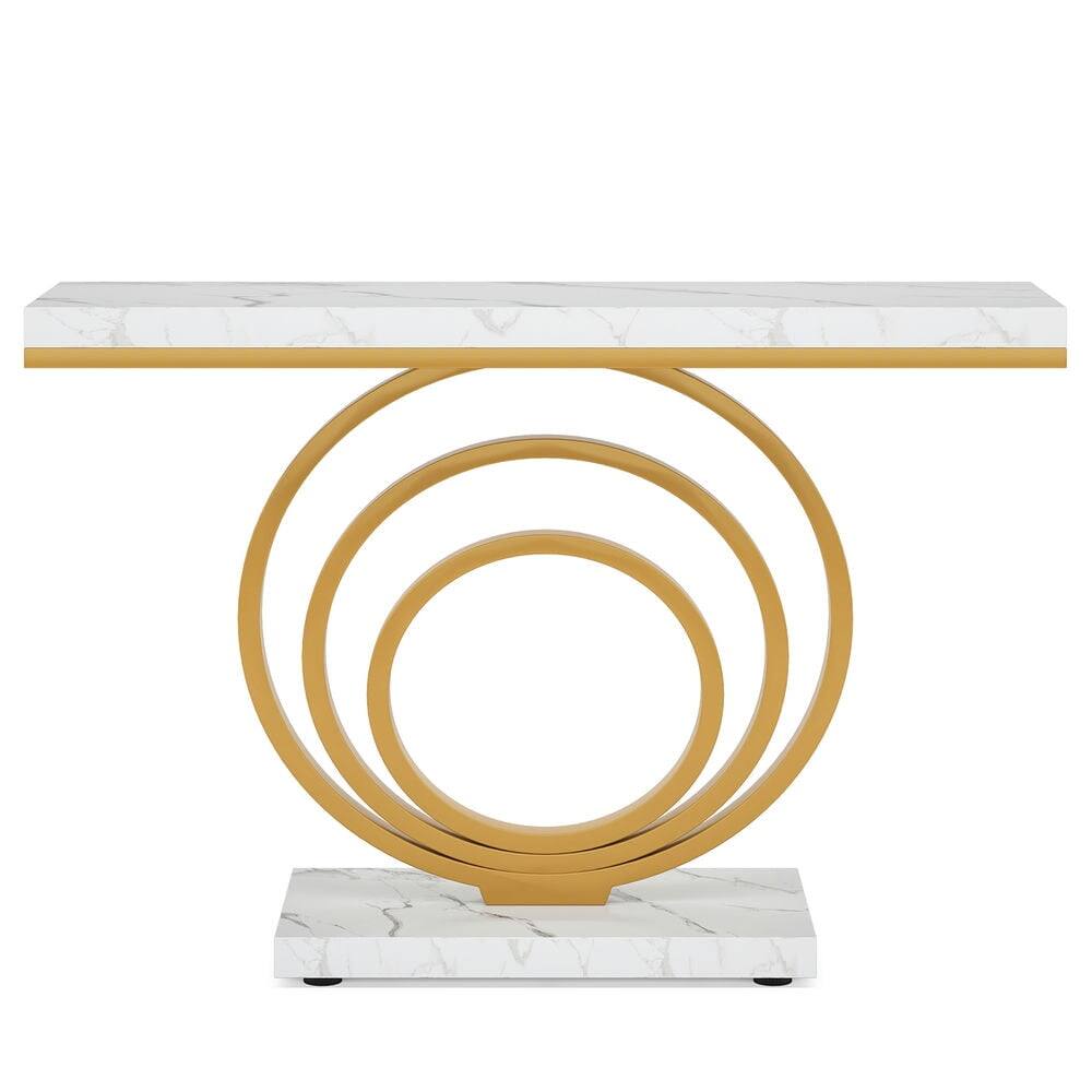 Left. Kadyn - Entryway Table, Console Sofa Table,Narrow Console Table, 41" Entryway Sofa Table with Ring Base - White.