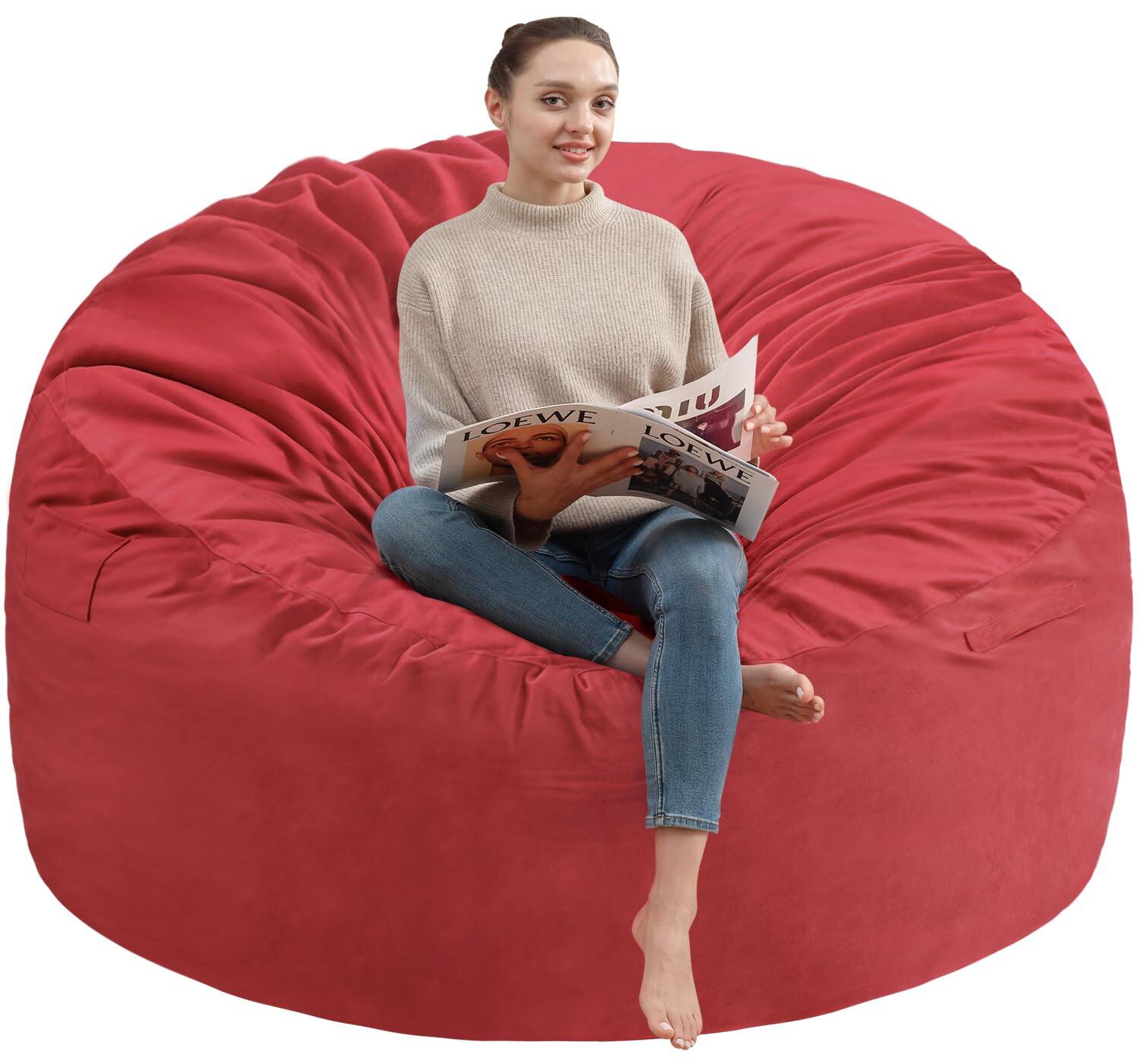 JETRANSPORT - 2ft Bean Bag Chair Comfy Chairs With Memory Foam Filled Fluffy Beanbag Sofa Dutch Cover Teardrop For - Red 4FT- 44"x44"x24"