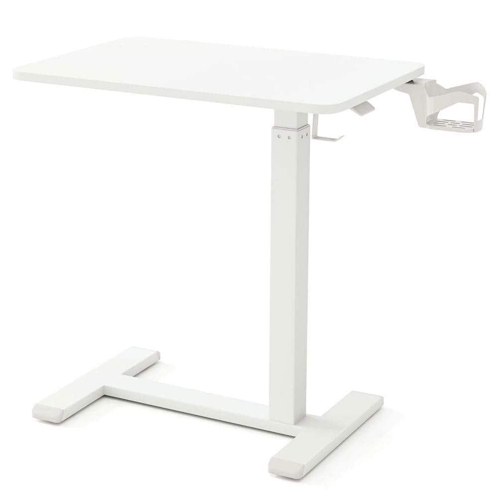 Resenkos - Height-Adjustable Rolling Overbed Table with Cup Holder - White