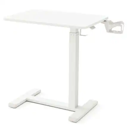Front. Kadyn - Height-Adjustable Rolling Overbed Table with Cup Holder, White - White.