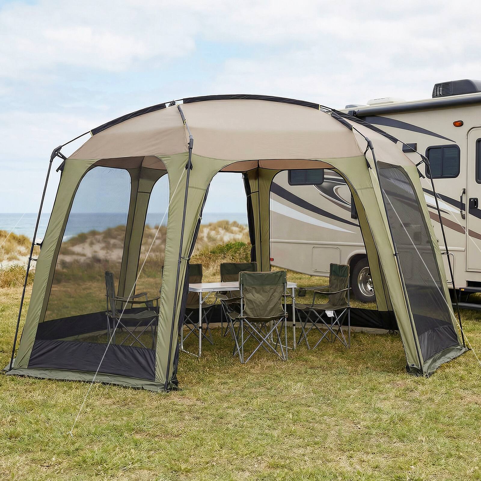Alt View 3. Gymax - Gymax 12.5 FT X 11.7 FT Mesh Screen Tent w/Zippered Door & Carrying Bag for Camping - Green.