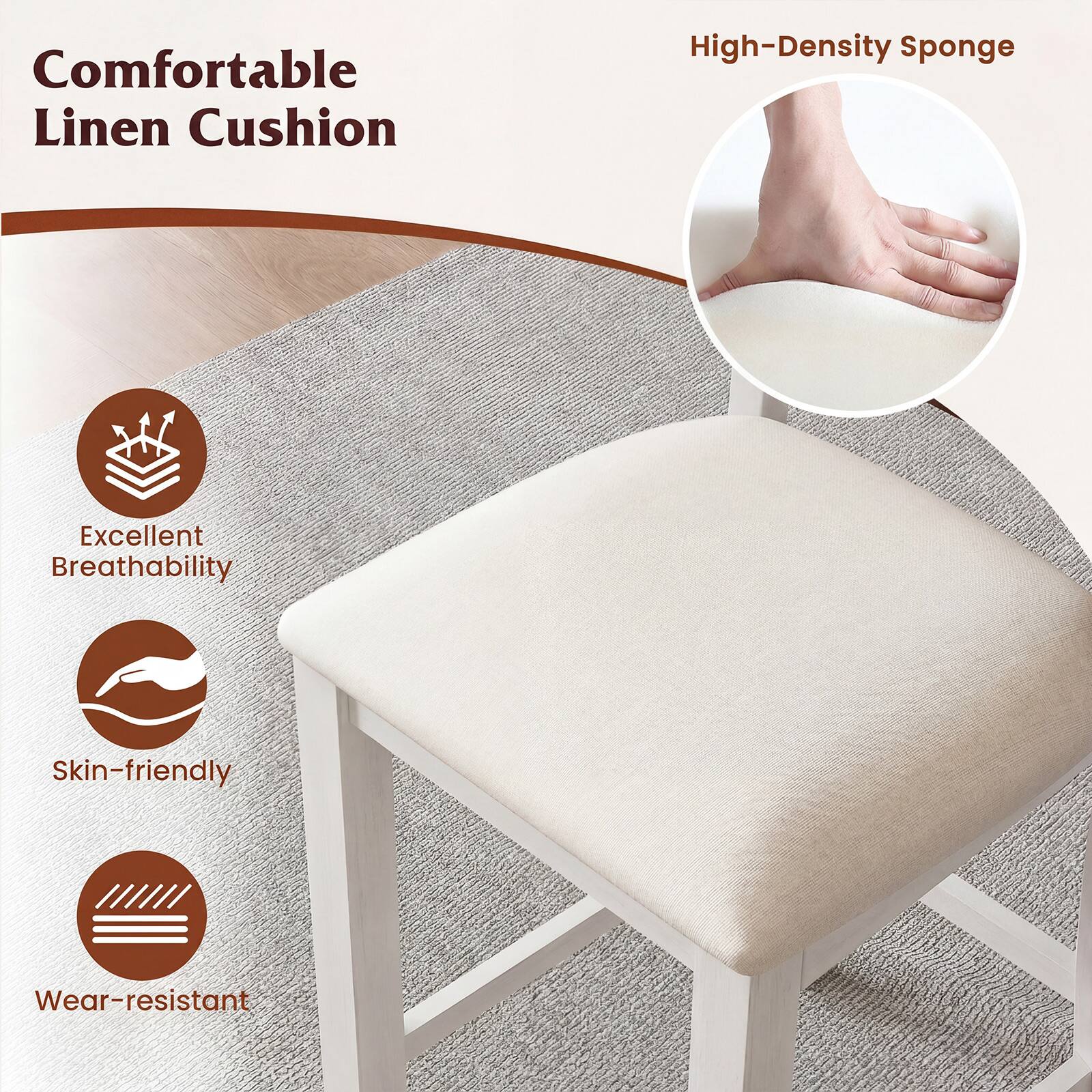 Comfortable Linen Cushion  
High-Density Sponge  
Excellent Breathability  
Skin-friendly  
Wear-resistant