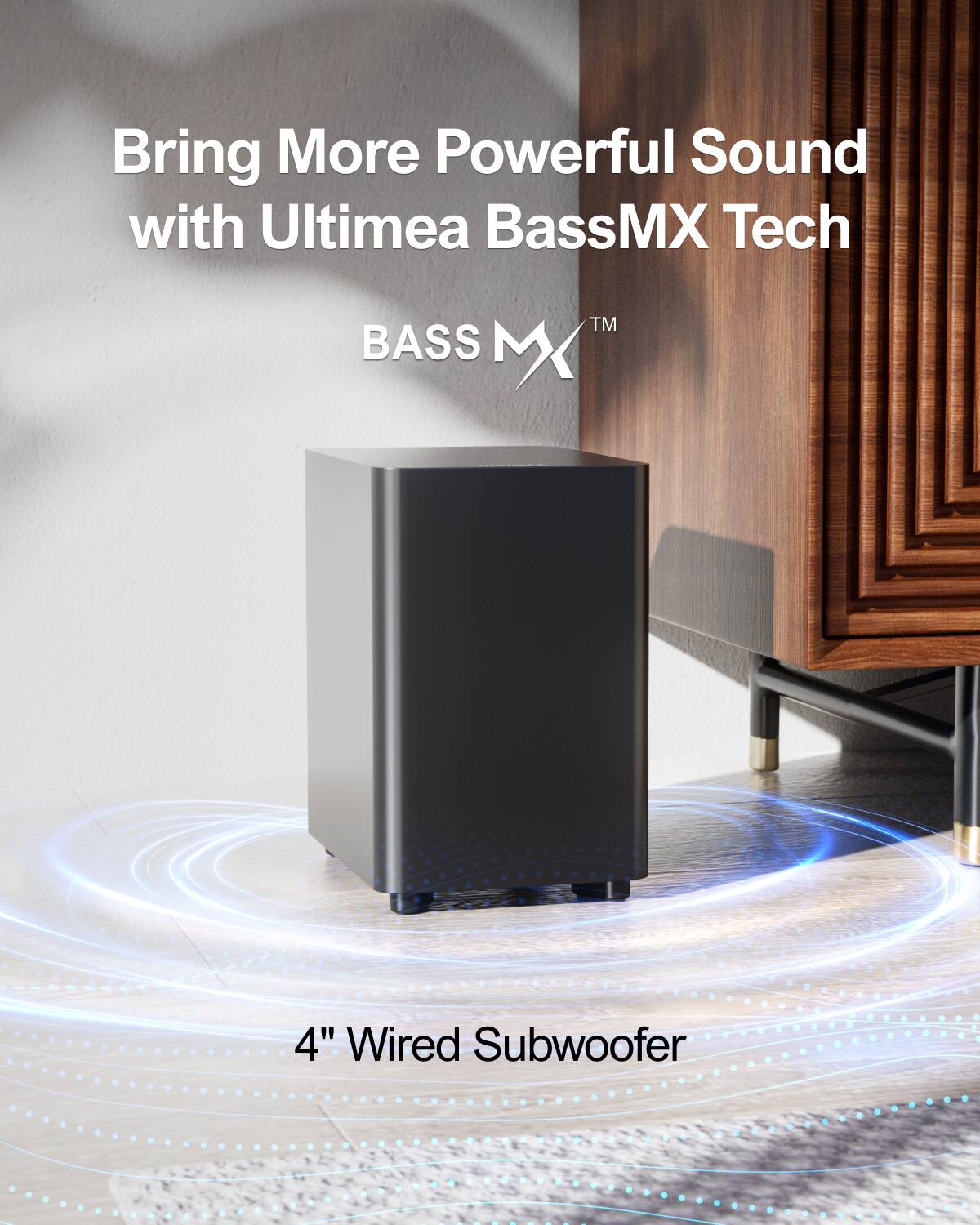 Bring More Powerful Sound with Ultimea BassMX Tech TM BASS MX 4" Wired Subwoofer