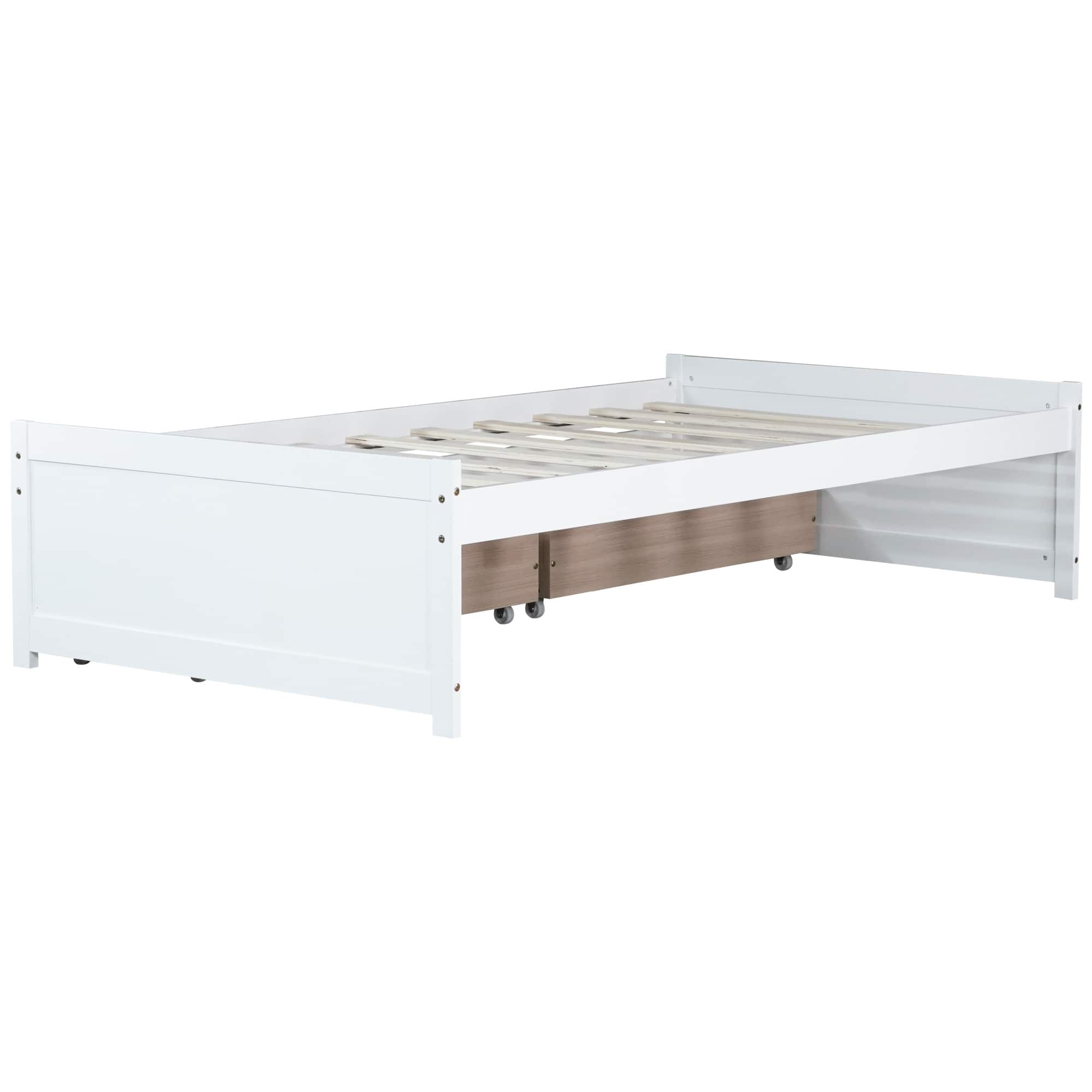 GOODSILO - Twin Size Platform Bed with Two Underbed Storage Drawers for Space-Saving Bedroom Organization - White
