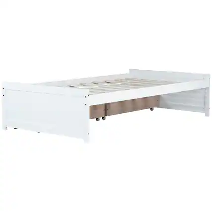 Front. GOODSILO - Twin Size Platform Bed with Two Underbed Storage Drawers for Space-Saving Bedroom Organization - White.