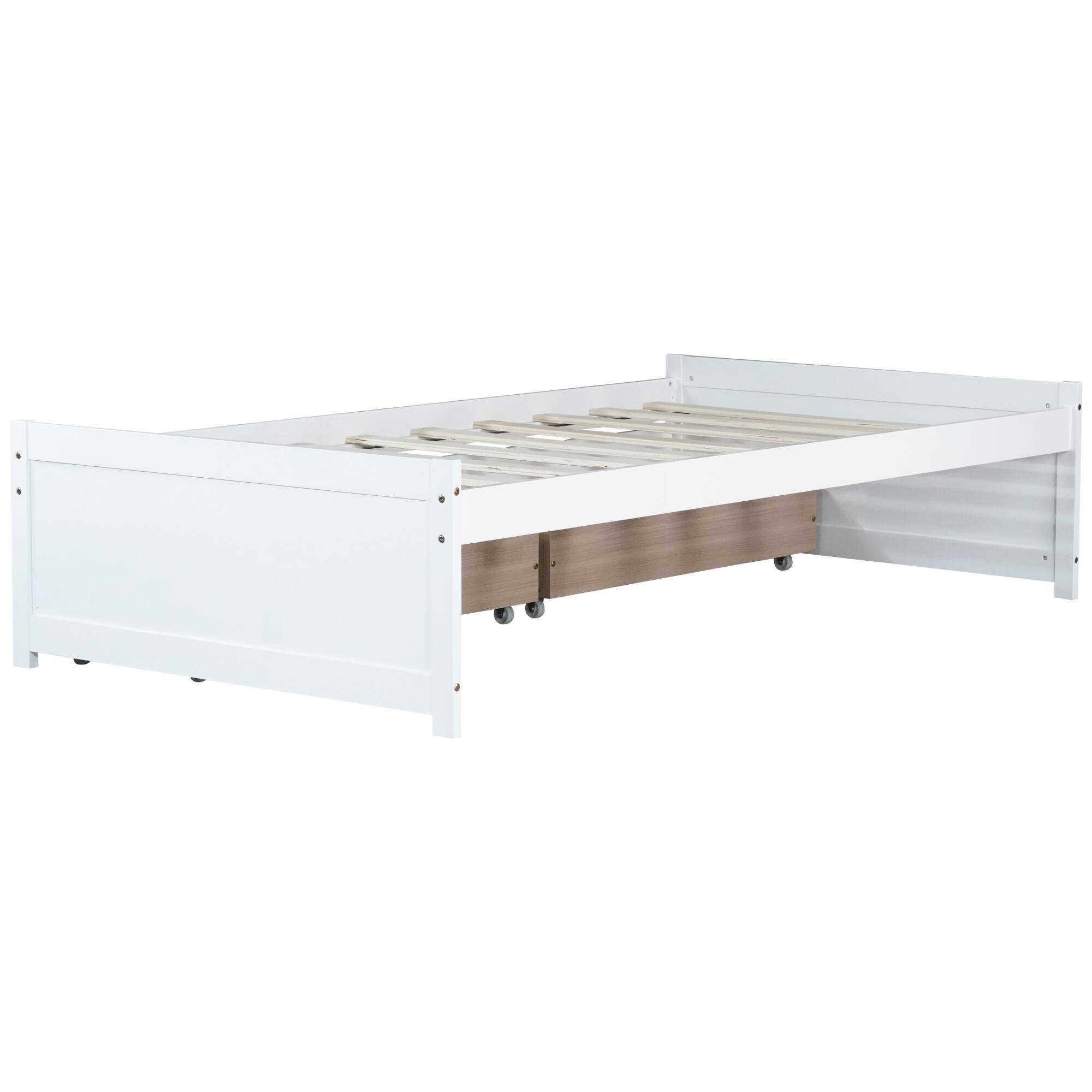 Front. GOODSILO - Twin Size Platform Bed with Two Underbed Storage Drawers for Space-Saving Bedroom Organization - White.