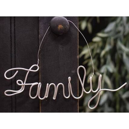 Front. BreeBe - *Family Script Metal Ornament - Silver.