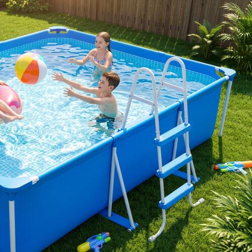 Alt View 9. Winado - 1PC 3-Step Pool Ladder Metal Frame Ladder A-Frame Portable with Non Slip Feet for Outdoor Above Ground Swimming Pool - White Frame & Blue Pedals.