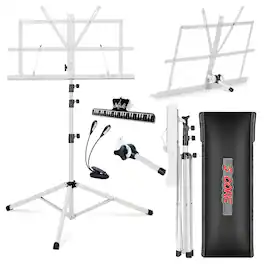 5 CORE - Music Stand Adjustable Desktop Book Stands Portable Sheet Holder All Metal Foldable Bookstand - White