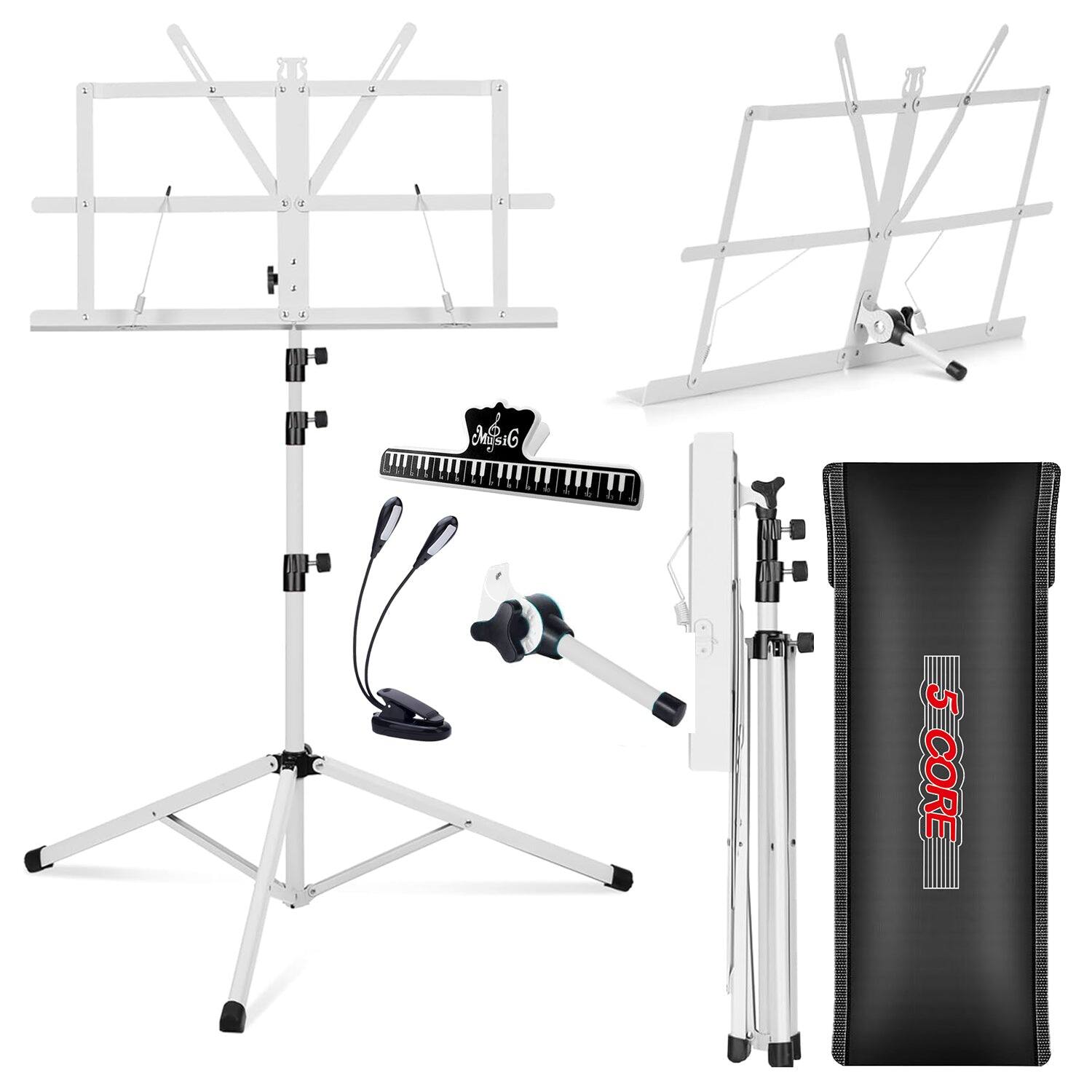 Front. 5 CORE - 5 Core Music Stand Adjustable Desktop Book Stands Portable Sheet Holder All Metal Foldable Bookstand - White.