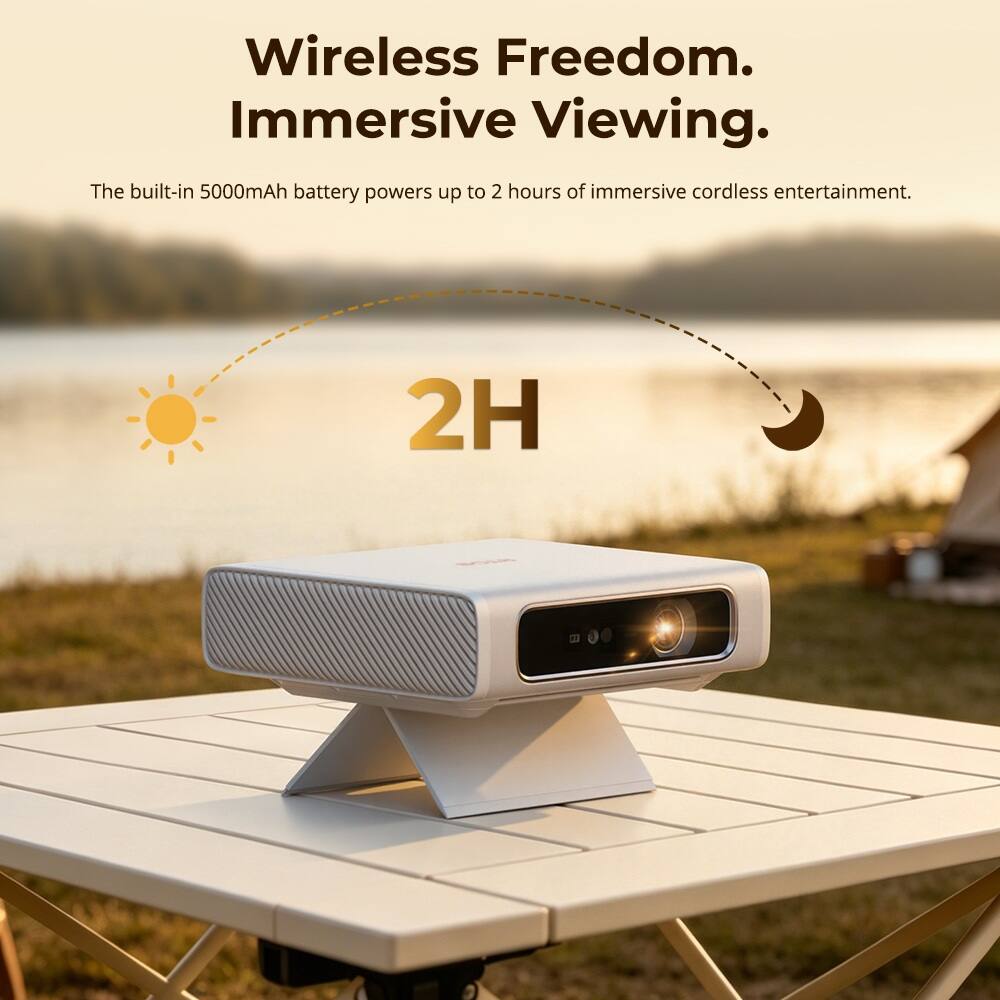 Wireless Freedom. Immersive Viewing. The built-in 5000mAh battery powers up to 2 hours of immersive cordless entertainment.