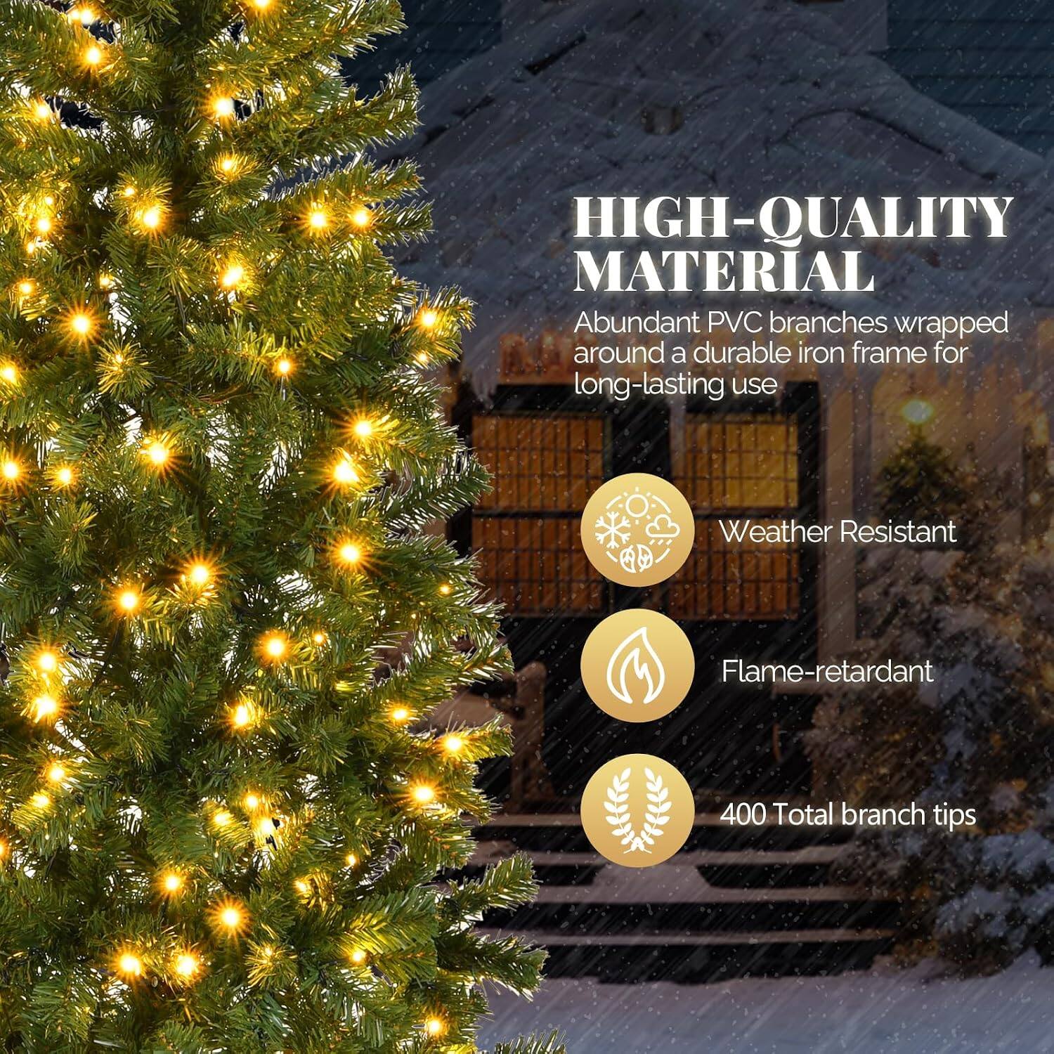 HIGH-QUALITY MATERIAL  
Abundant PVC branches wrapped around a durable iron frame for long-lasting use

Weather Resistant  
Flame-retardant  
400 Total branch tips