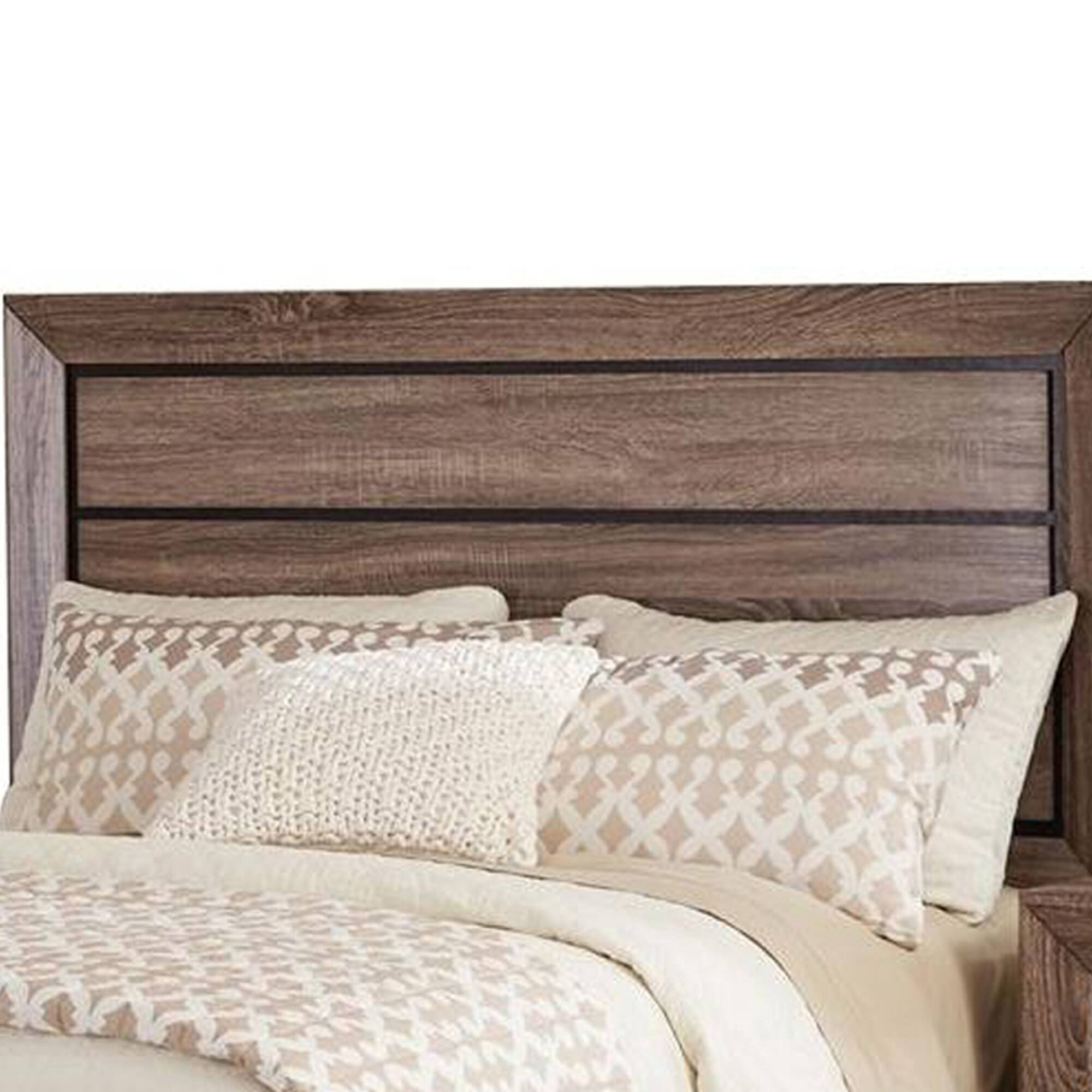 Alt View 1. Manhattan Lane - Transitional Style California King Bed with Plank Headboard - Brown.