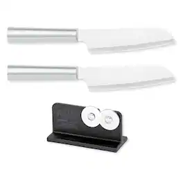 Rada - Cutlery 4.75-Inch Cook's Utility Knife Set of 2, Handles & Quick Edge Knife Sharpener - Silver