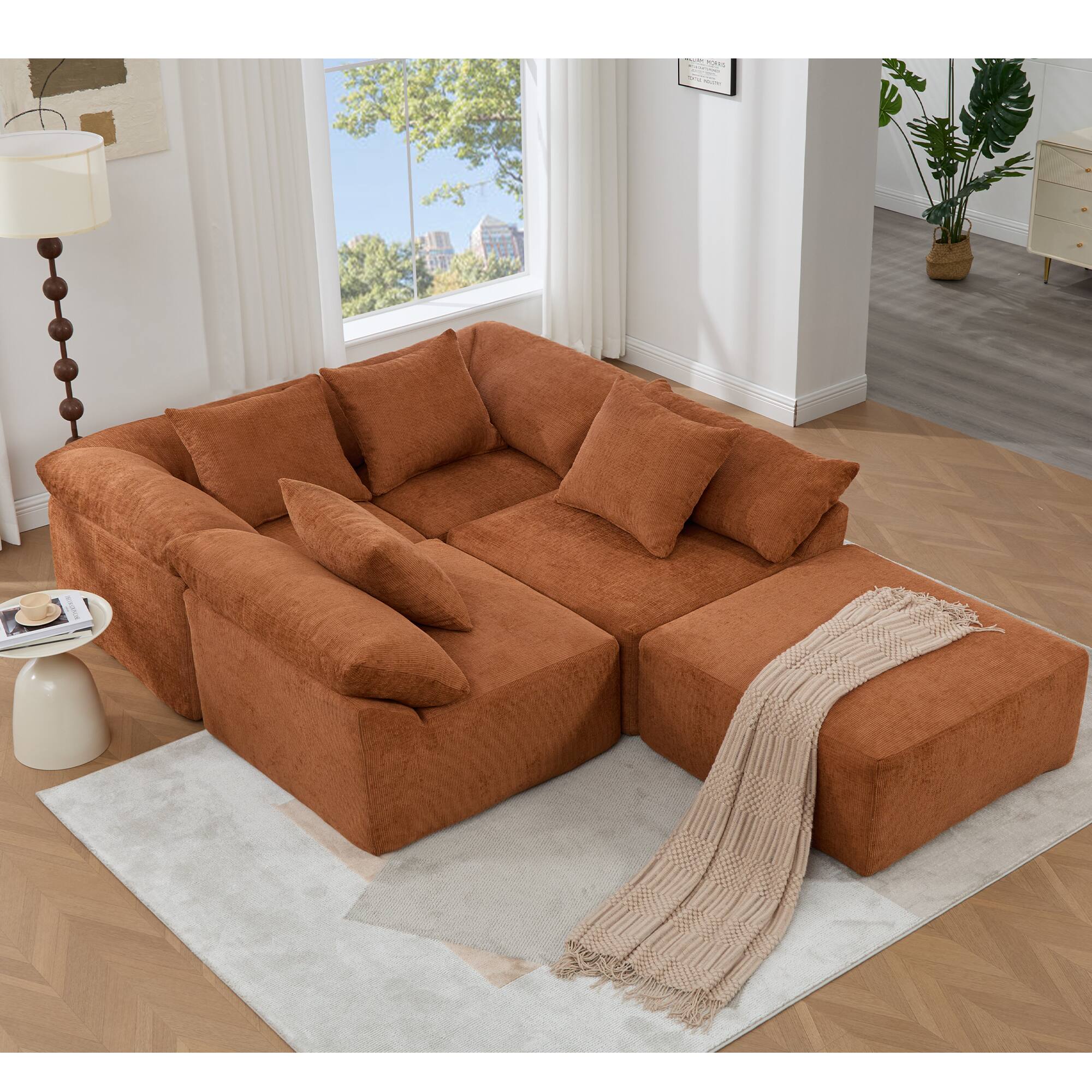 Alt View 1. Roomtec - NEW ARRIVED VIDEO PROVIDED 142 inch L Shaped Modular Sectional SofaNo Assembly5 Piece Couch Convertible Sleeper - Orange.