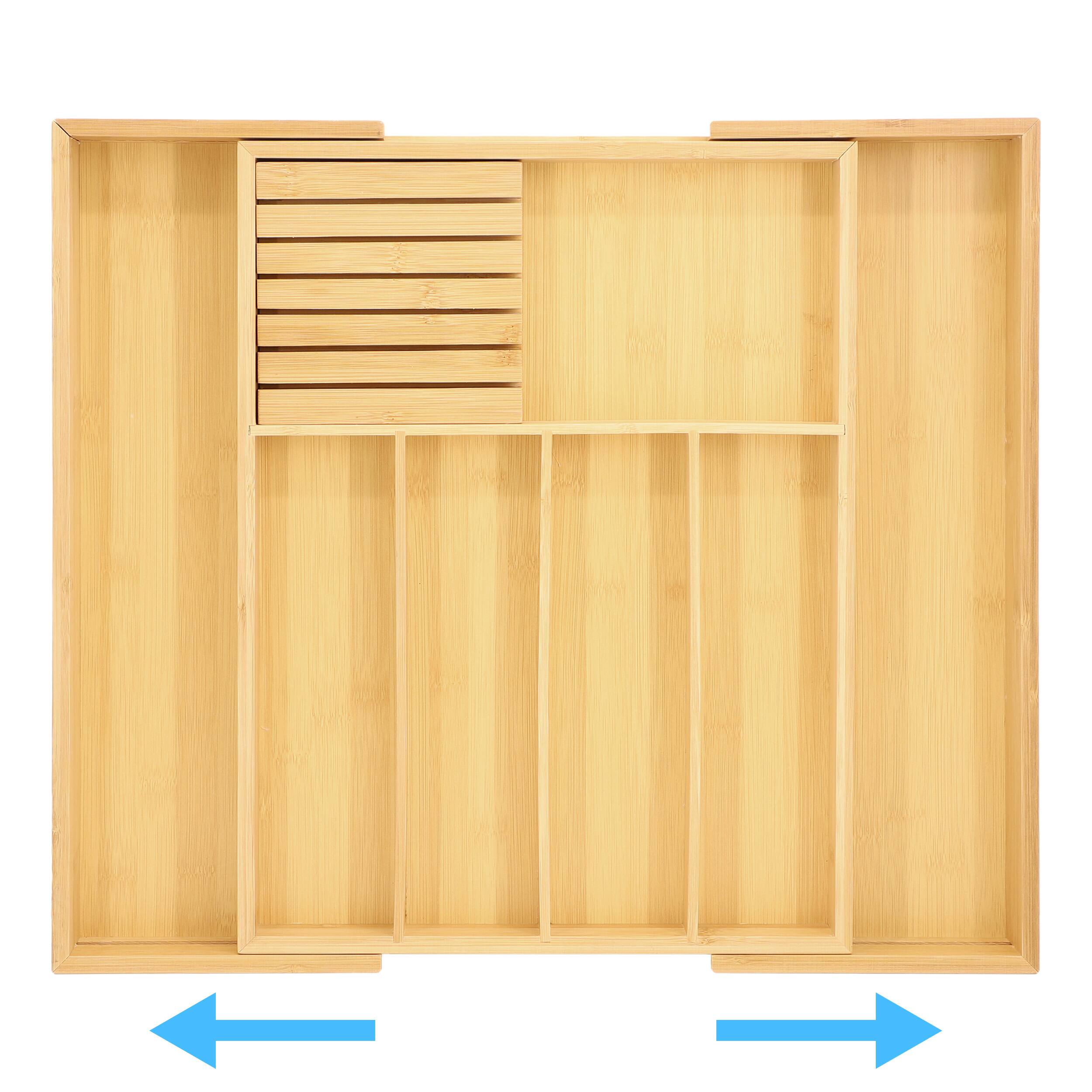 Angle. MegaChef - MegaChef Adjustable Bamboo Drawer Storage and Organization Tray with Removable Knife Block - Brown.