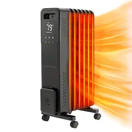 Front. Glintex - Electric Space Heaters 1500W Oil Filled Radiator Dual U Heating Tubes 3 Heat Settings 24H Timer Remote Portable Wheels - Black.