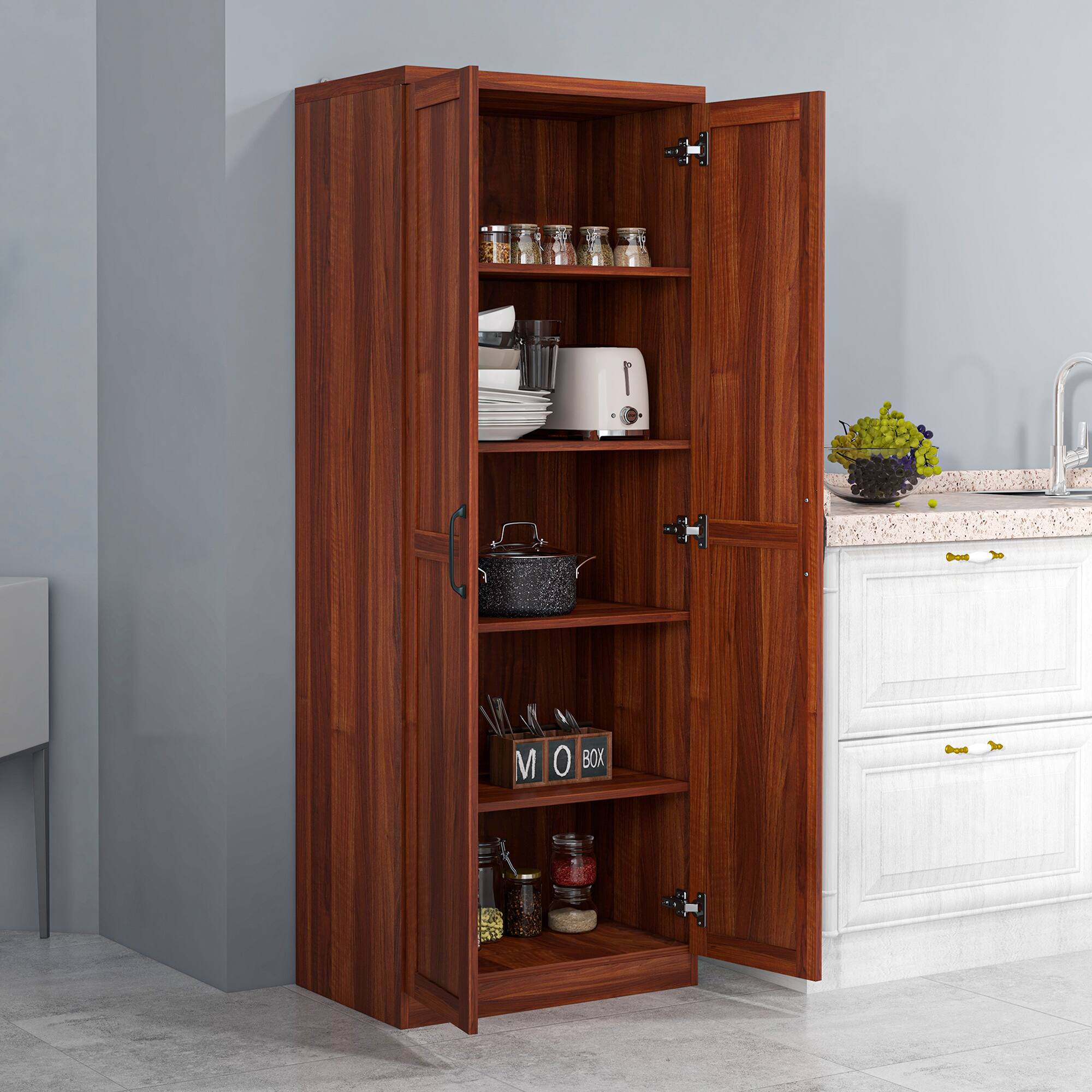 Alt View 1. Homcom - Kitchen Pantry Storage Cabinet with Doors and Shelves - Tan.