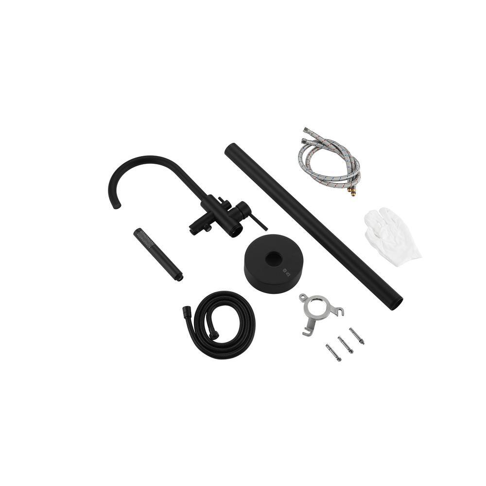 Alt View 2. Elegant Kitchen and Bath - Steven Floor Mounted Roman Tub Faucet with Handshower in Matte Black - Matte Black.