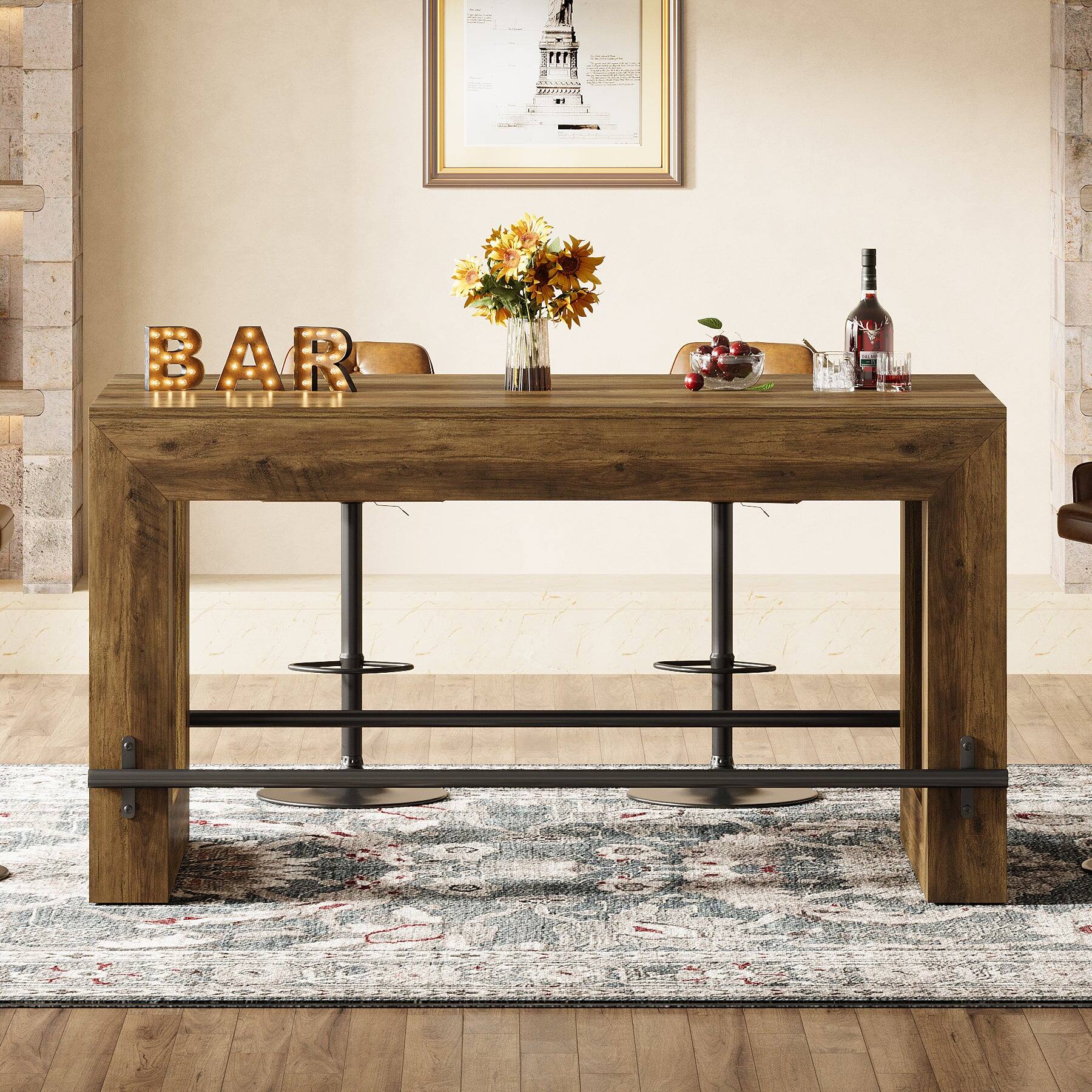 Tribesigns Bar Table with Footrest and Rectangular Top for Everyday ...