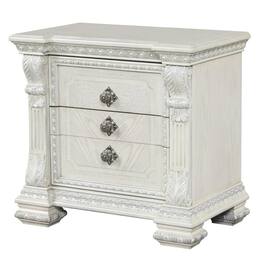 Manhattan Lane - Naddy Nightstand, 2 Drawers, USB, Wire Brushed White Wood, 30 Inch - White, Silver