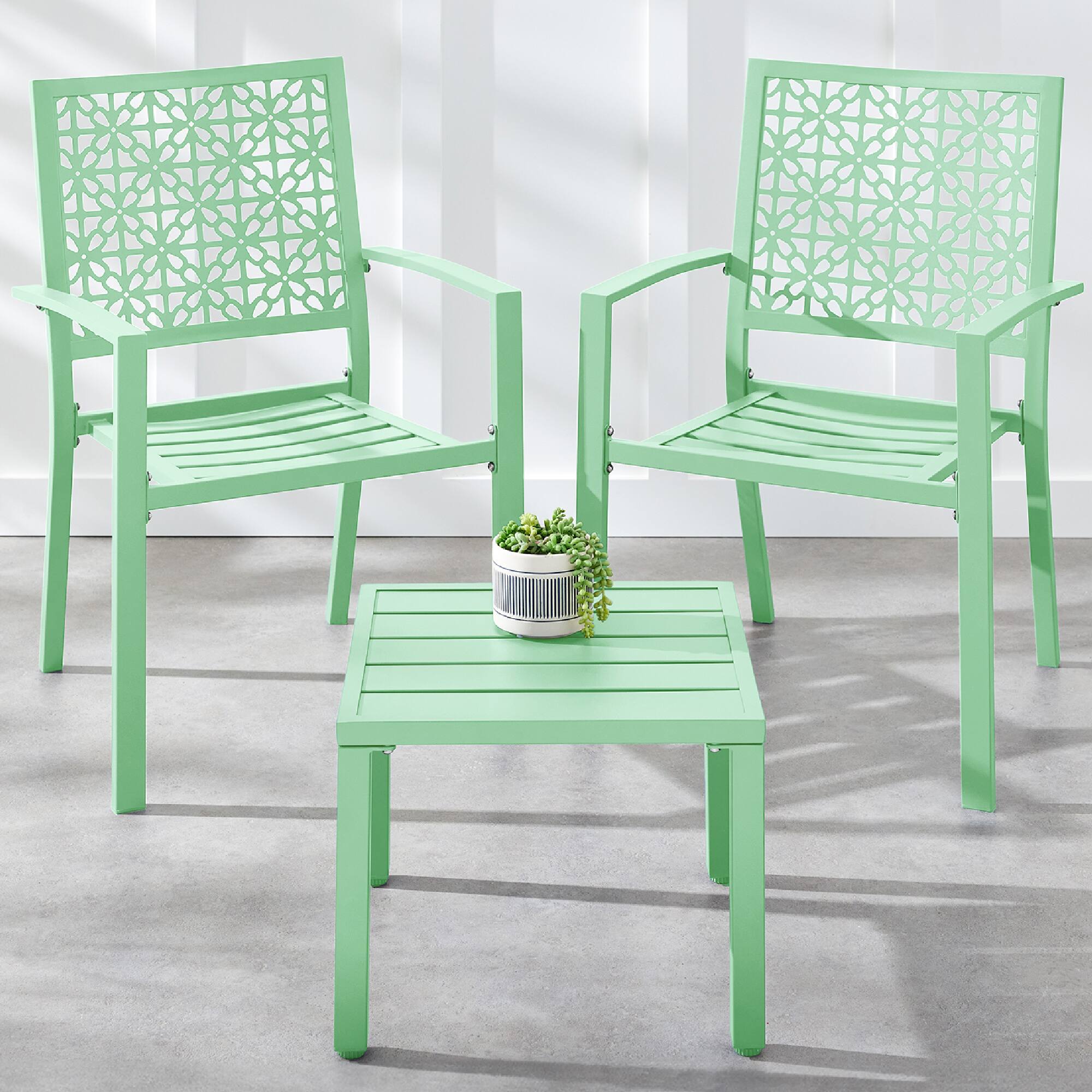 Best Choice Products - 3-Piece Stackable Patio Bistro Set, Outdoor Chat Furniture w/ 2 Chairs, Table - Mint Green price history on PriceWatchPro