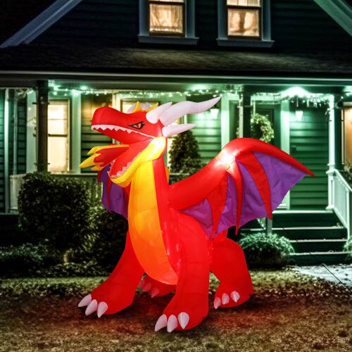 Front. Winado - 6FT Halloween Inflatable Scary Fire Dragon Blow Up with Built-in LED Lights for Indoor Outdoor Party Garden Decorations - Red.