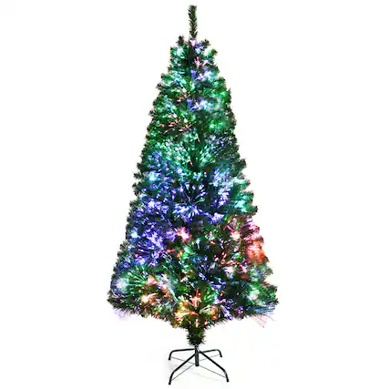 Front. Costway - 7ft Pre-lit Fiber Optic PVC Artificial Christmas Tree w/ 820 Branch Tips - Green.